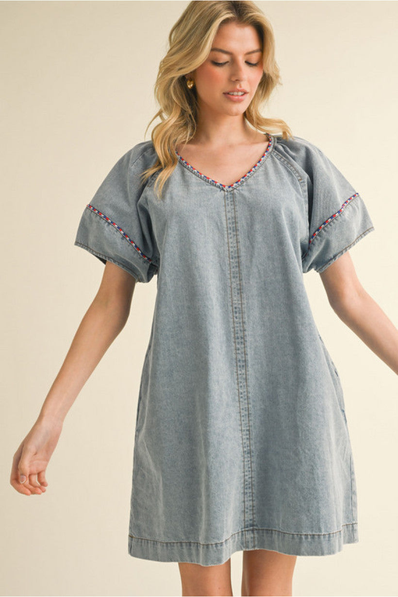 Voluminous Vibes Denim Dress