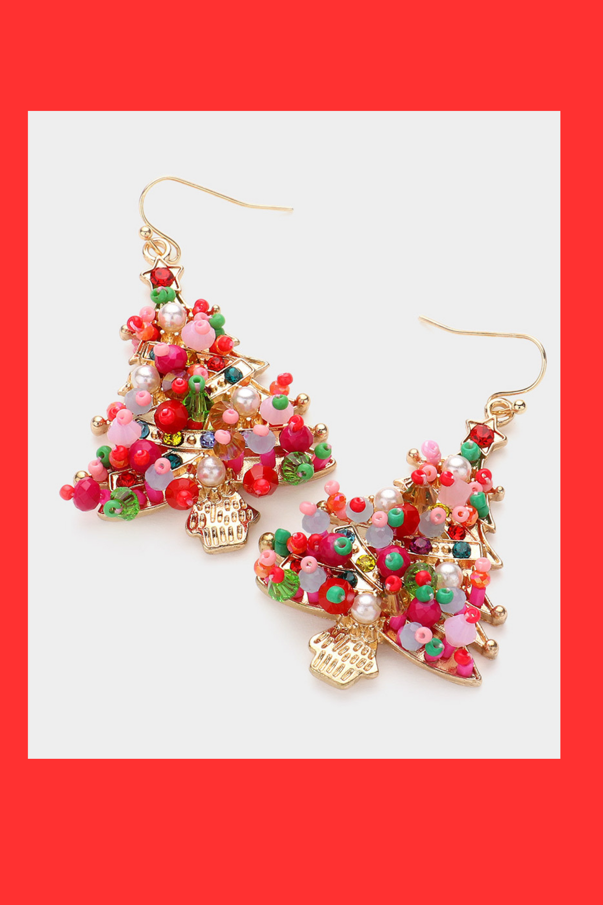 Beads Embellished Christmas Tree Dangle Earrings