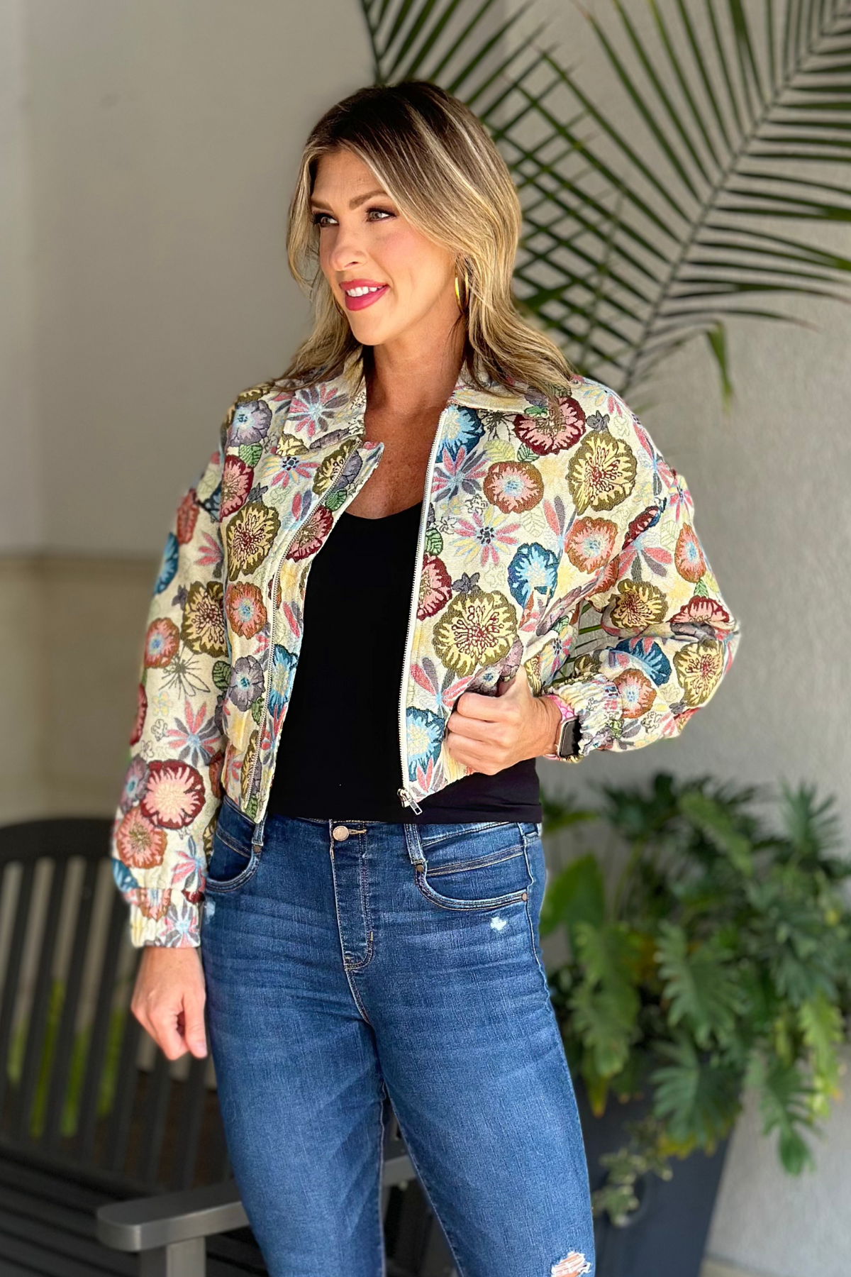 Retro Floral Printed Long Sleeve Jacket