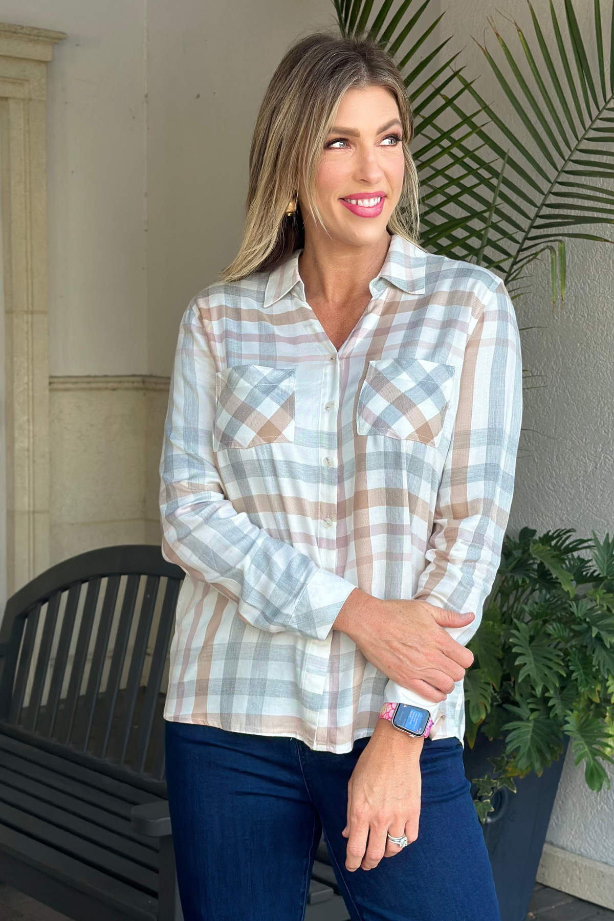 Charlie B Quartz Soft Plaid Button-Down Shirt