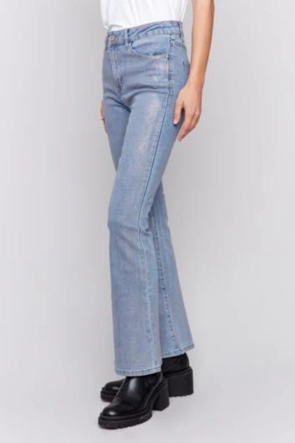 Charlie B Shimmer Bootcut Leg Pant-Silver Blue