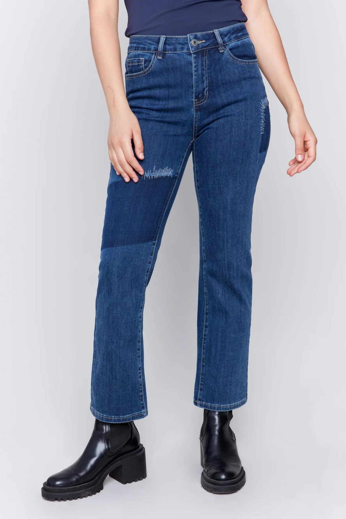 Charlie B Indigo Straight Leg Patch Pant