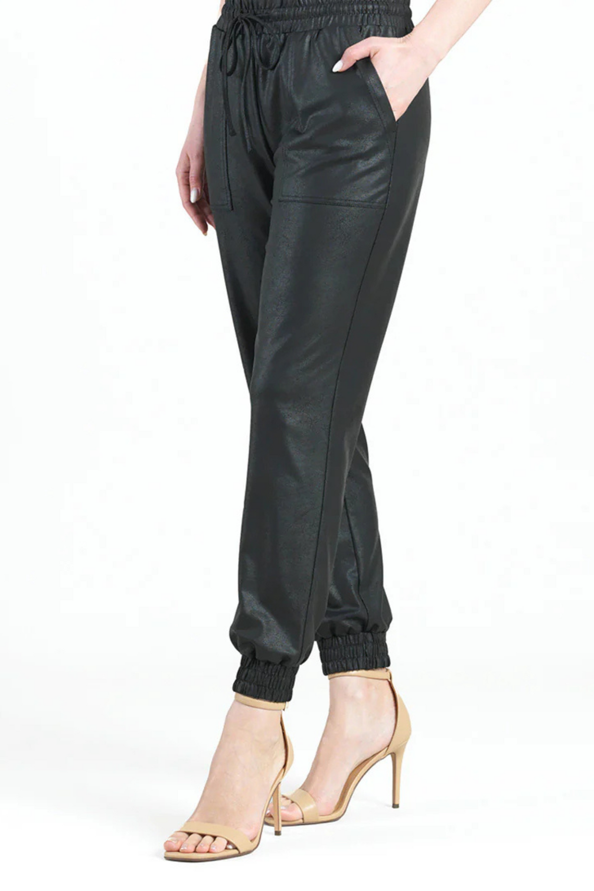 Clara Sunwoo Black Liquid Leather Drawstring Jogger Pant