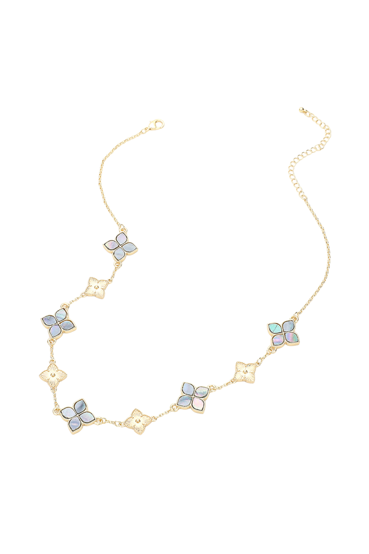 Abalone Clover Station Necklace-Gray