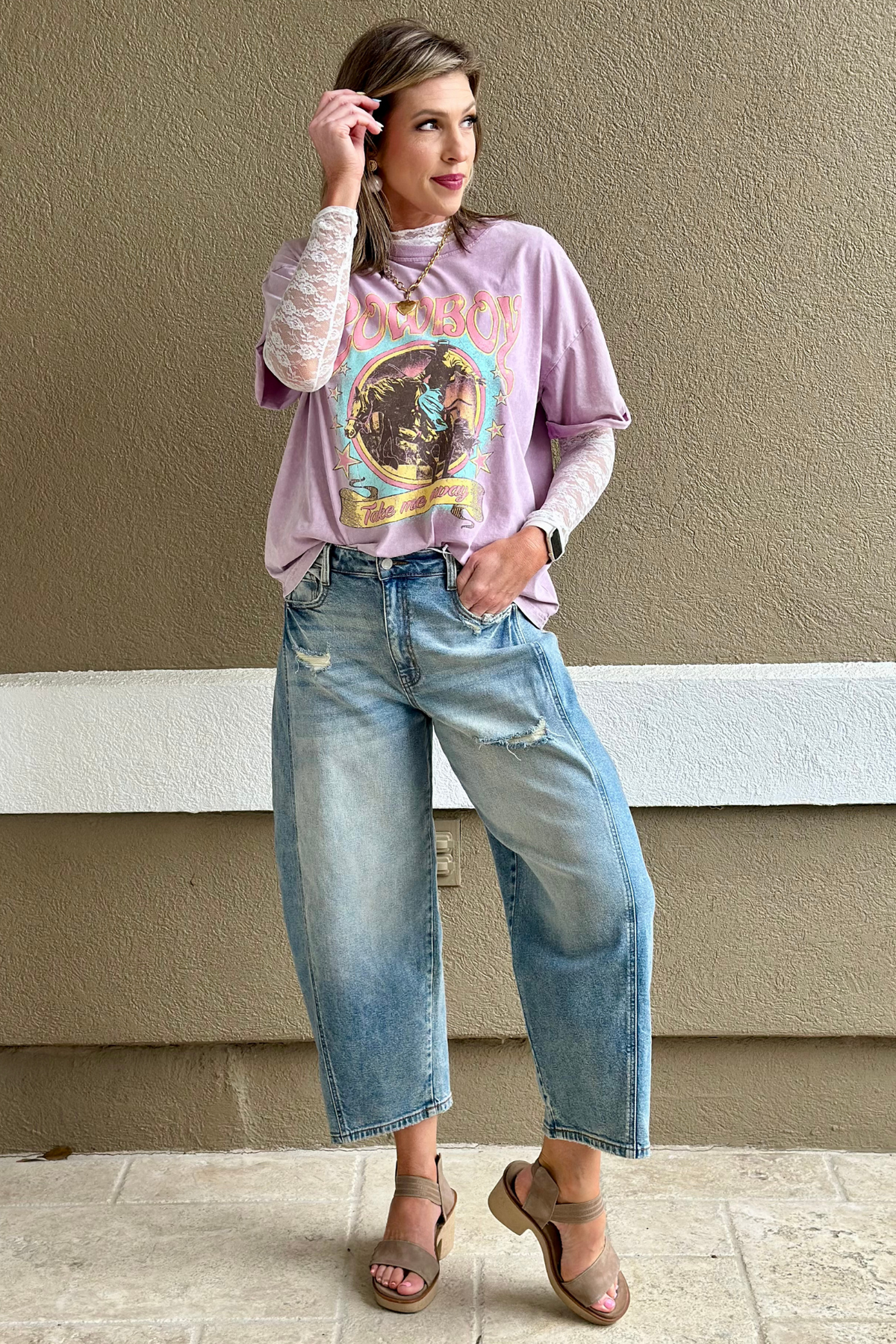 Cowboy Take Me Away Graphic Tee in Lavender