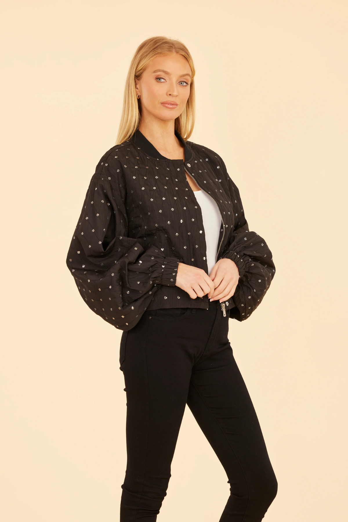 Dolce Cabo Black Embellished Balloon Sleeve Jacket