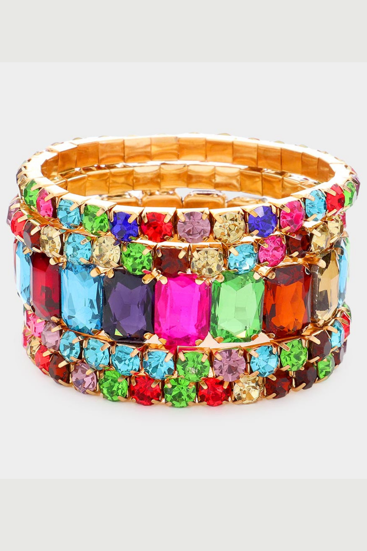 Colorful Emerald Cut Round Stone Stretch Bracelets