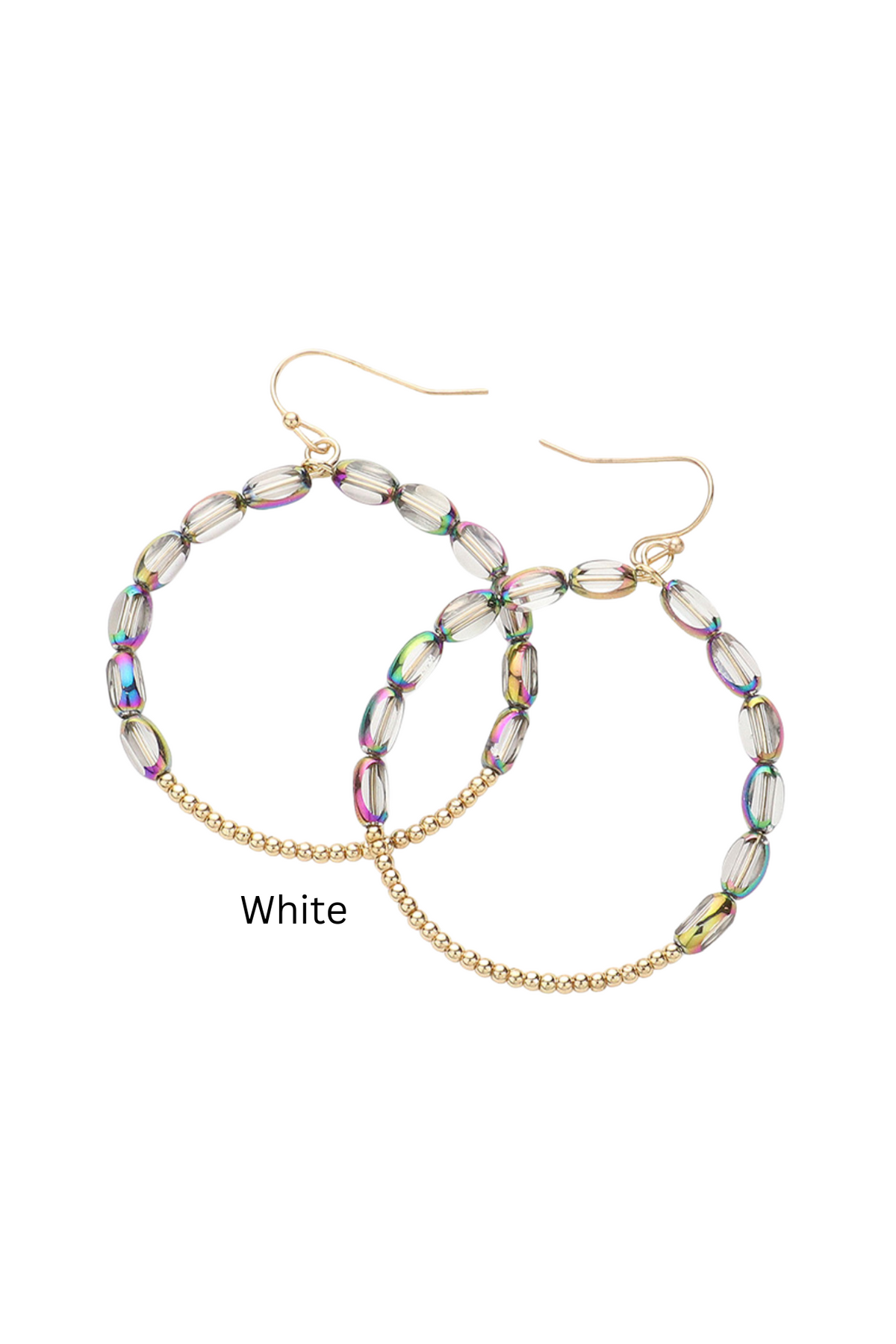 Faced Oval Beaded Open Circle Dangle Earrings