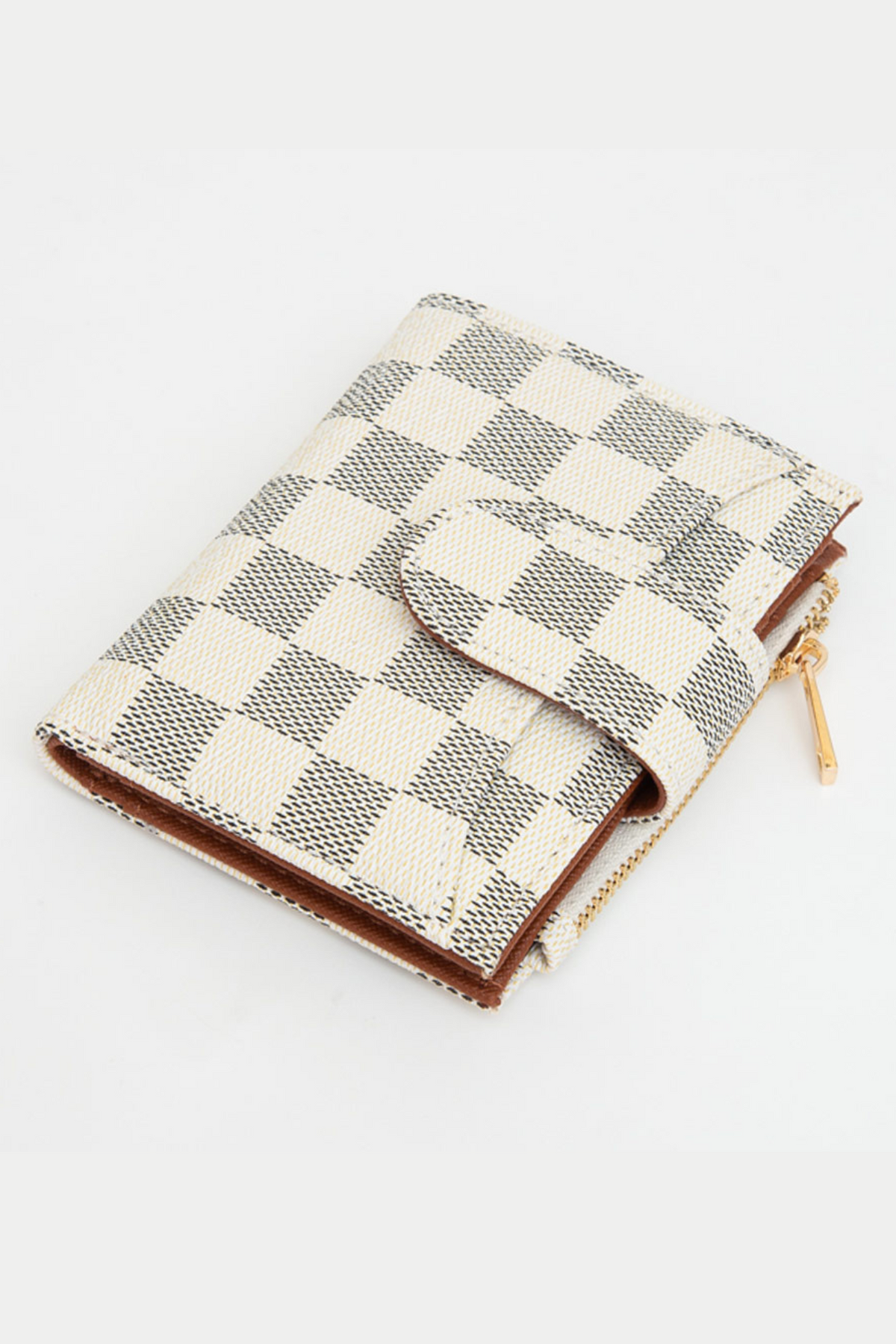 Damier Faux Leather Checkered Fold Wallet-Ivory