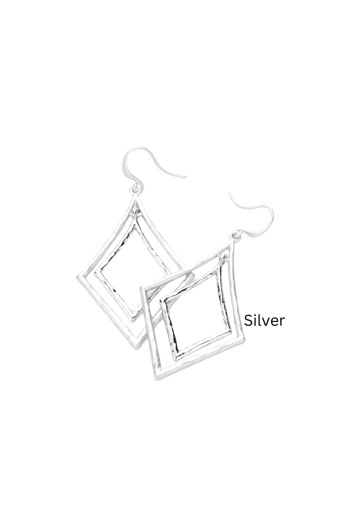 Hammered Metal Double Diamond Dangle Earrings