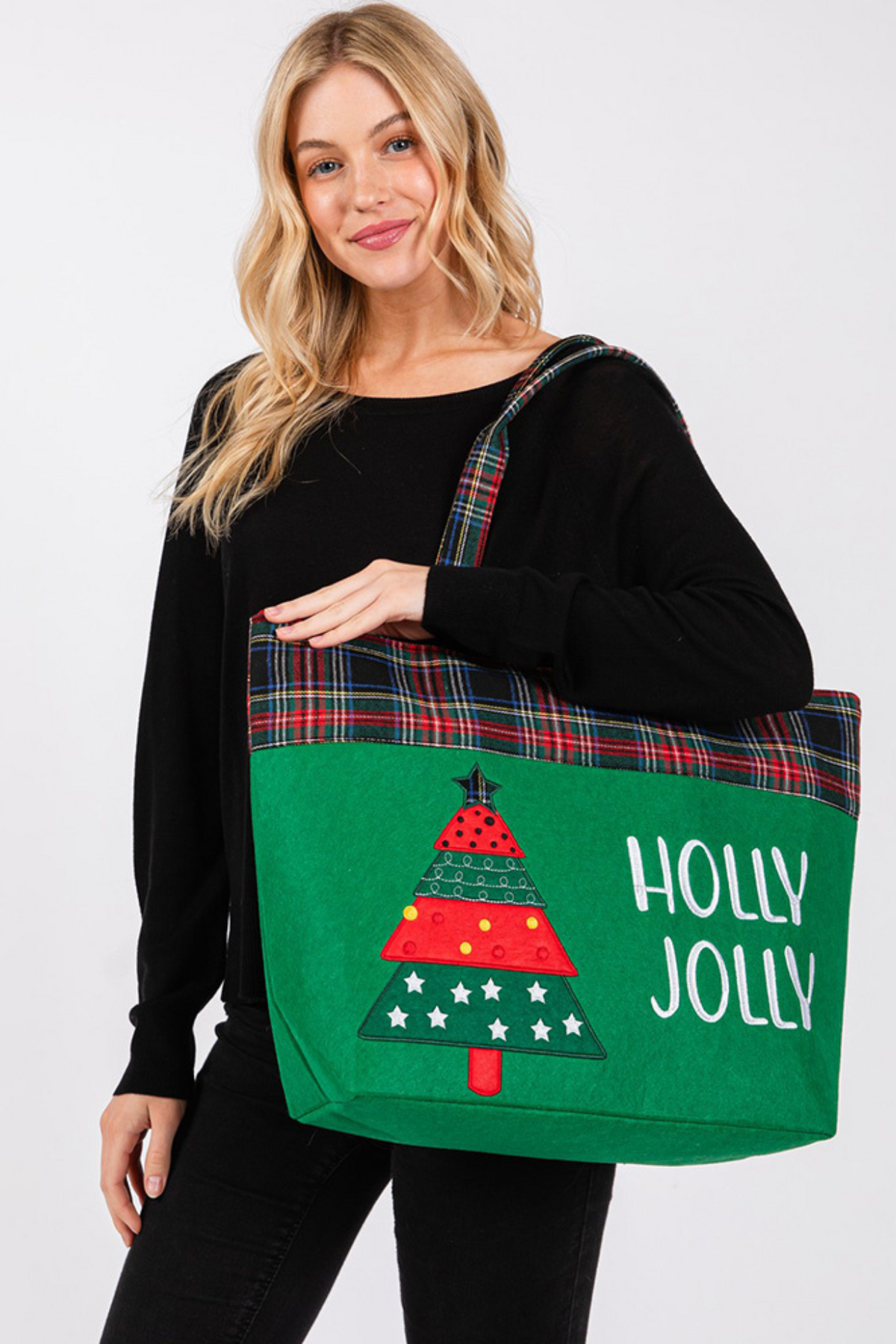 Holly Jolly Letter Christmas Tree Tote Bag