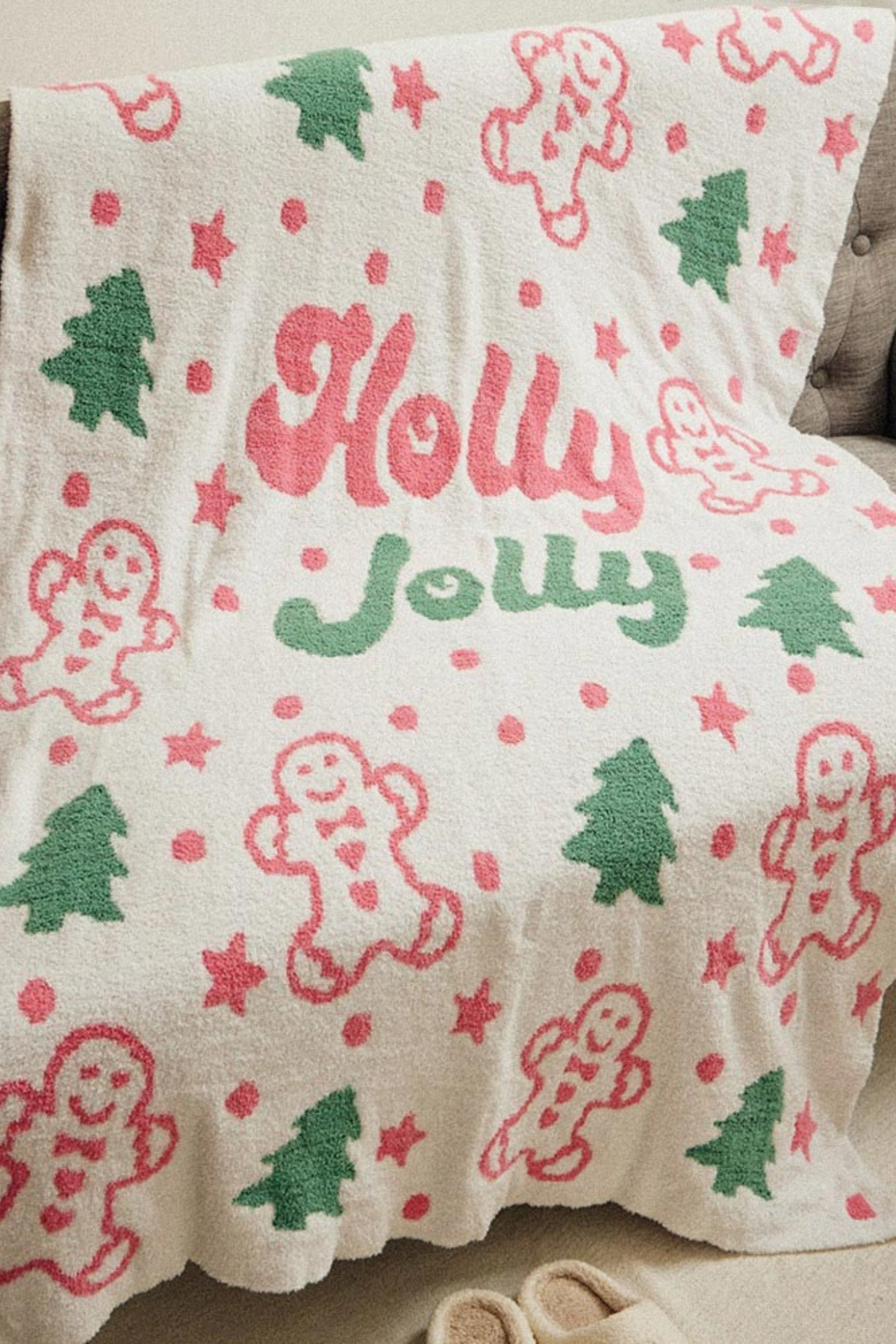 Holly Jolly Gingerbread Christmas Tree Blanket