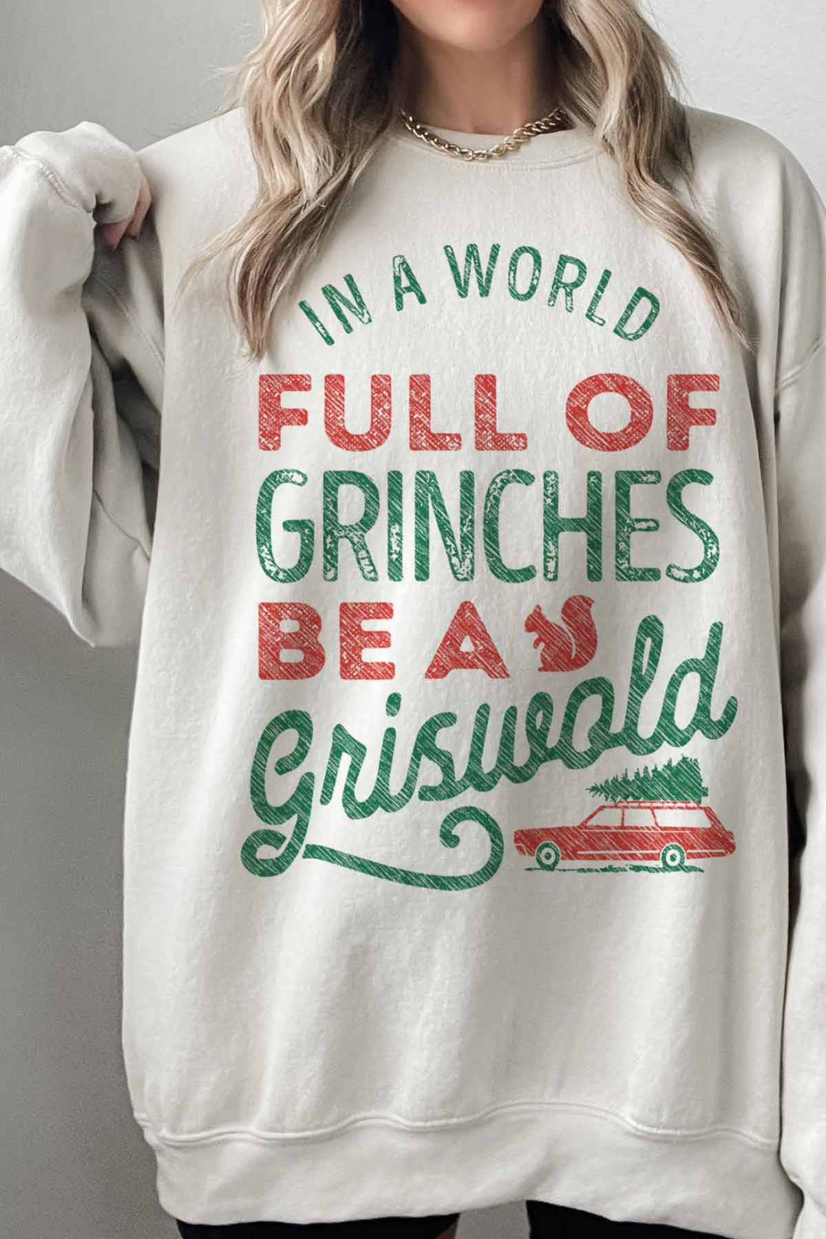 PRE-ORDER Be A Griswold Christmas Oversized Graphic Sweatshirt-Sand