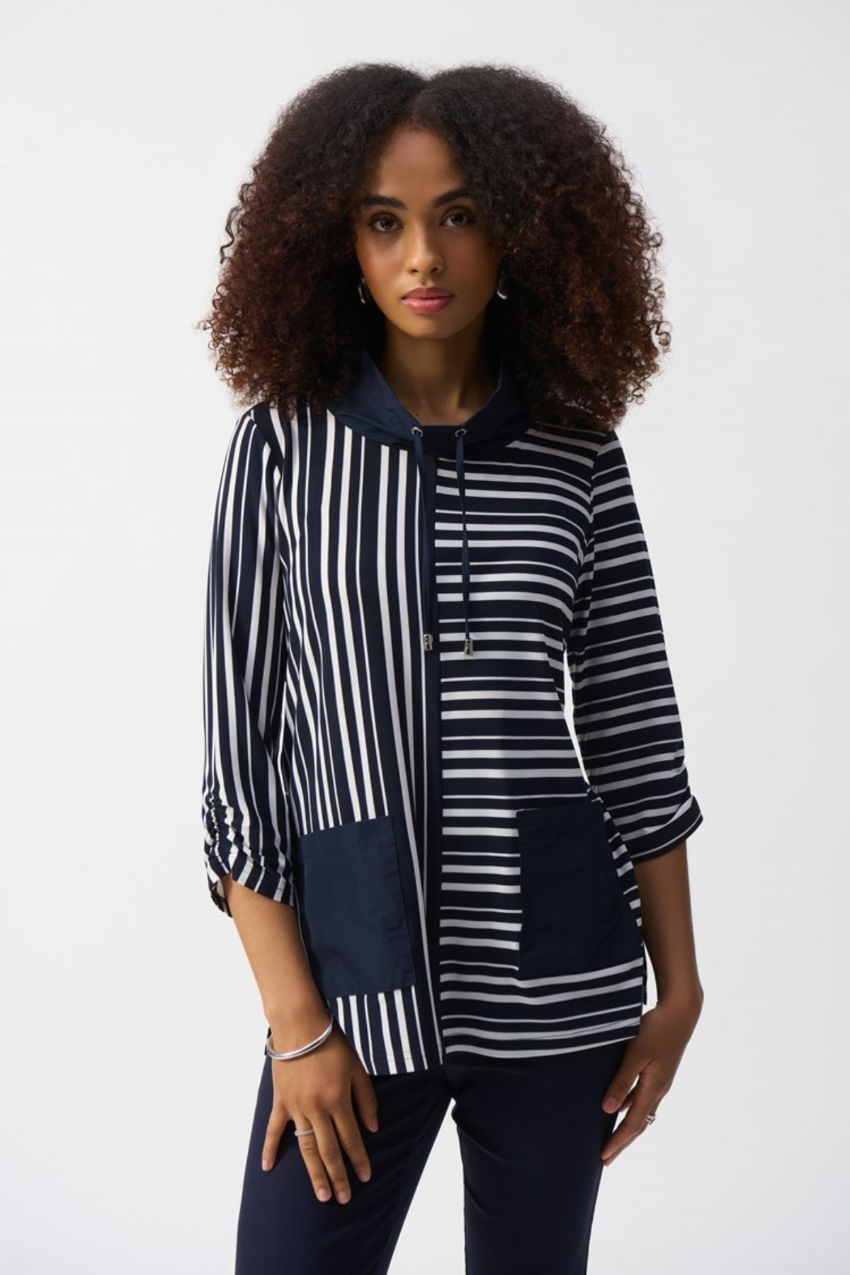 Joseph Ribkoff Navy Silky Knit Stripe Print Boxy Tunic