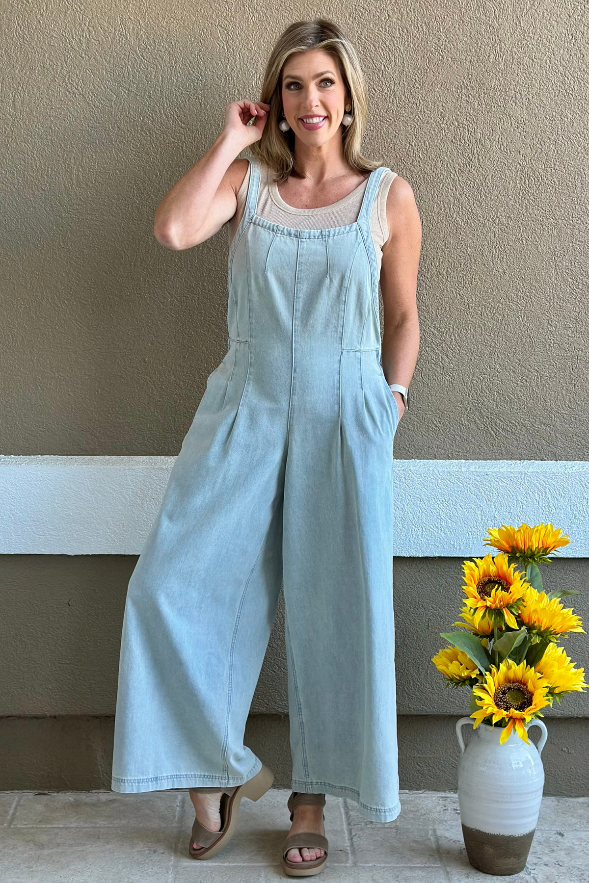 Emalyn Wide Leg Denim Jumpsuit