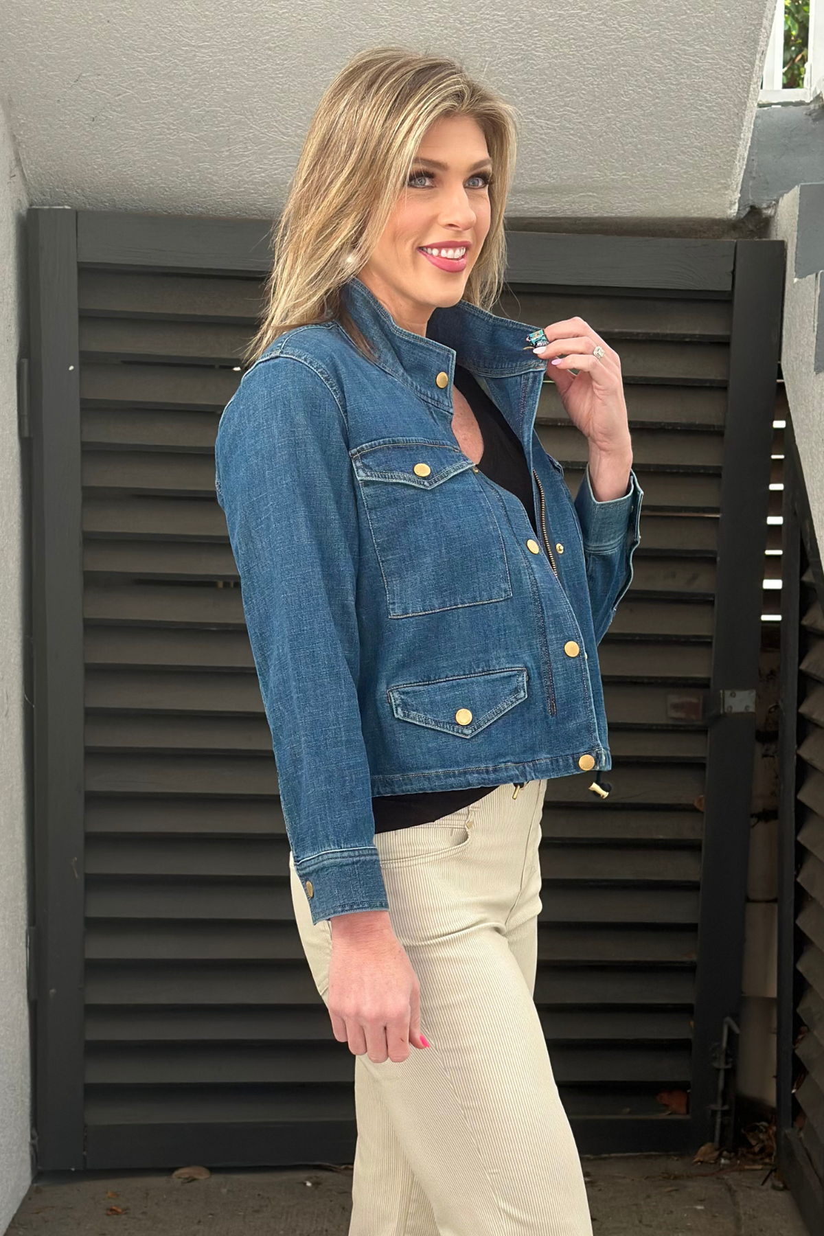 Liverpool Laguna Beach Denim Cropped Cargo Jacket