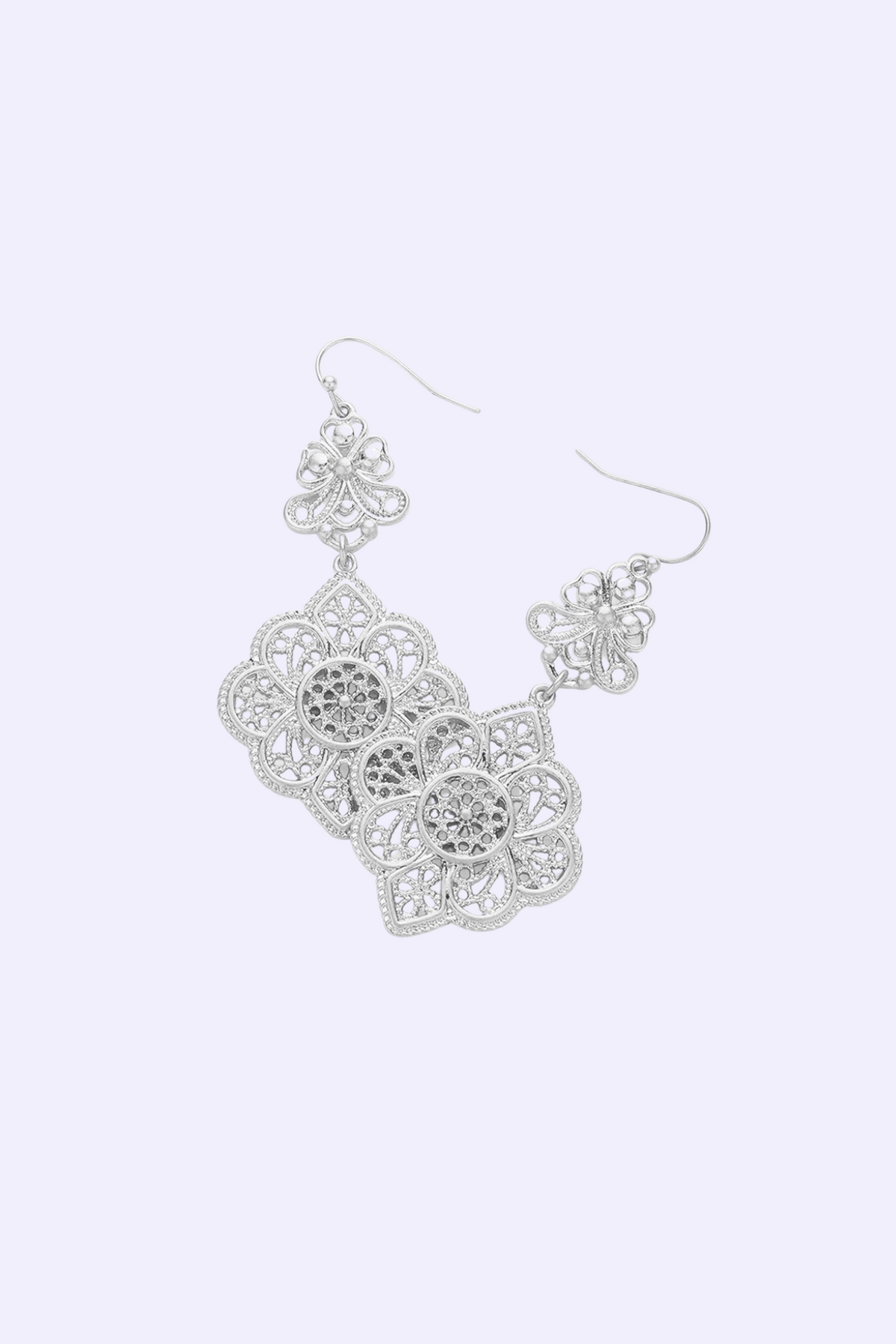 Norma Metal Filigree Flower Link Dangle Earrings