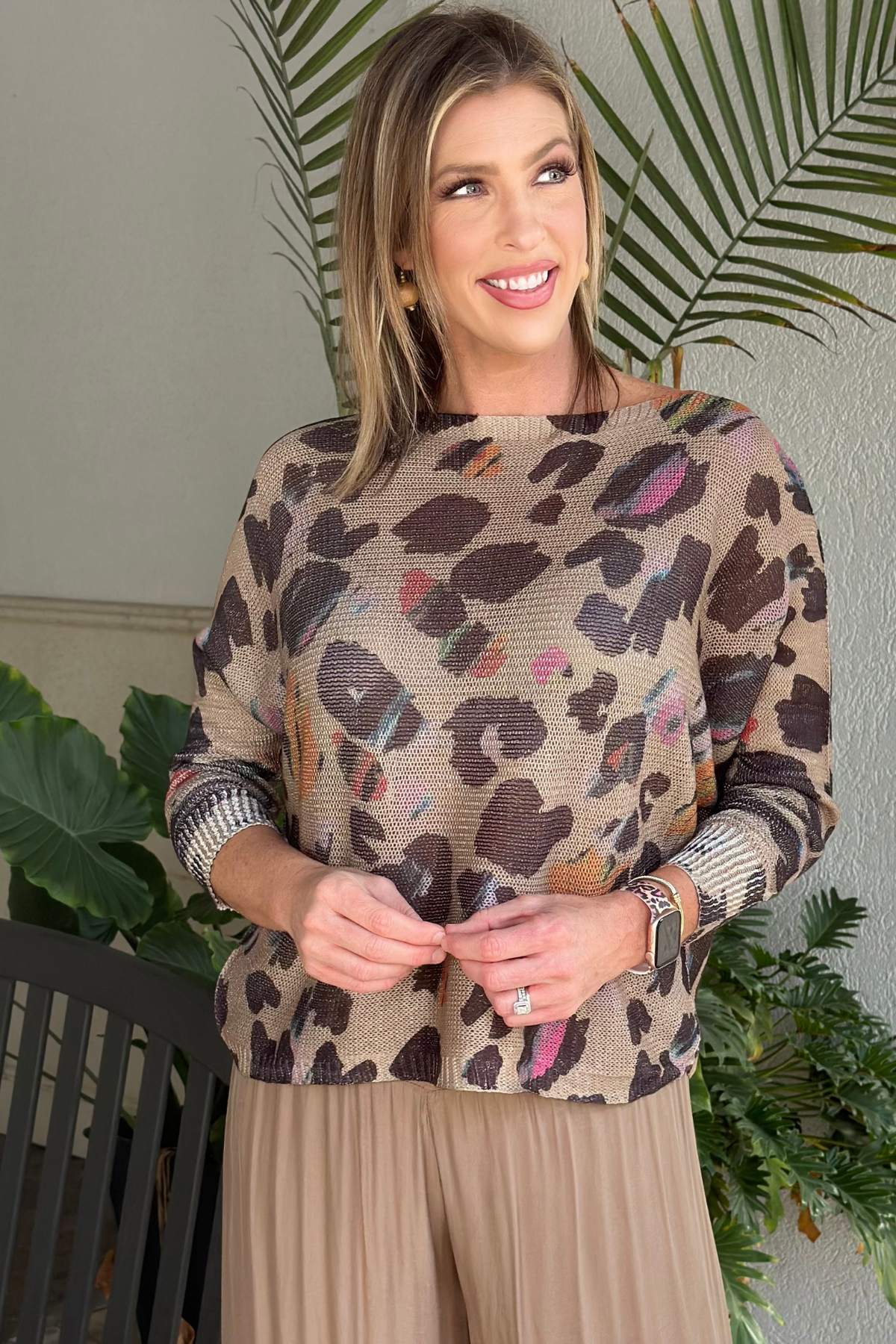 Onike Leopard Printed Batwing Sweater