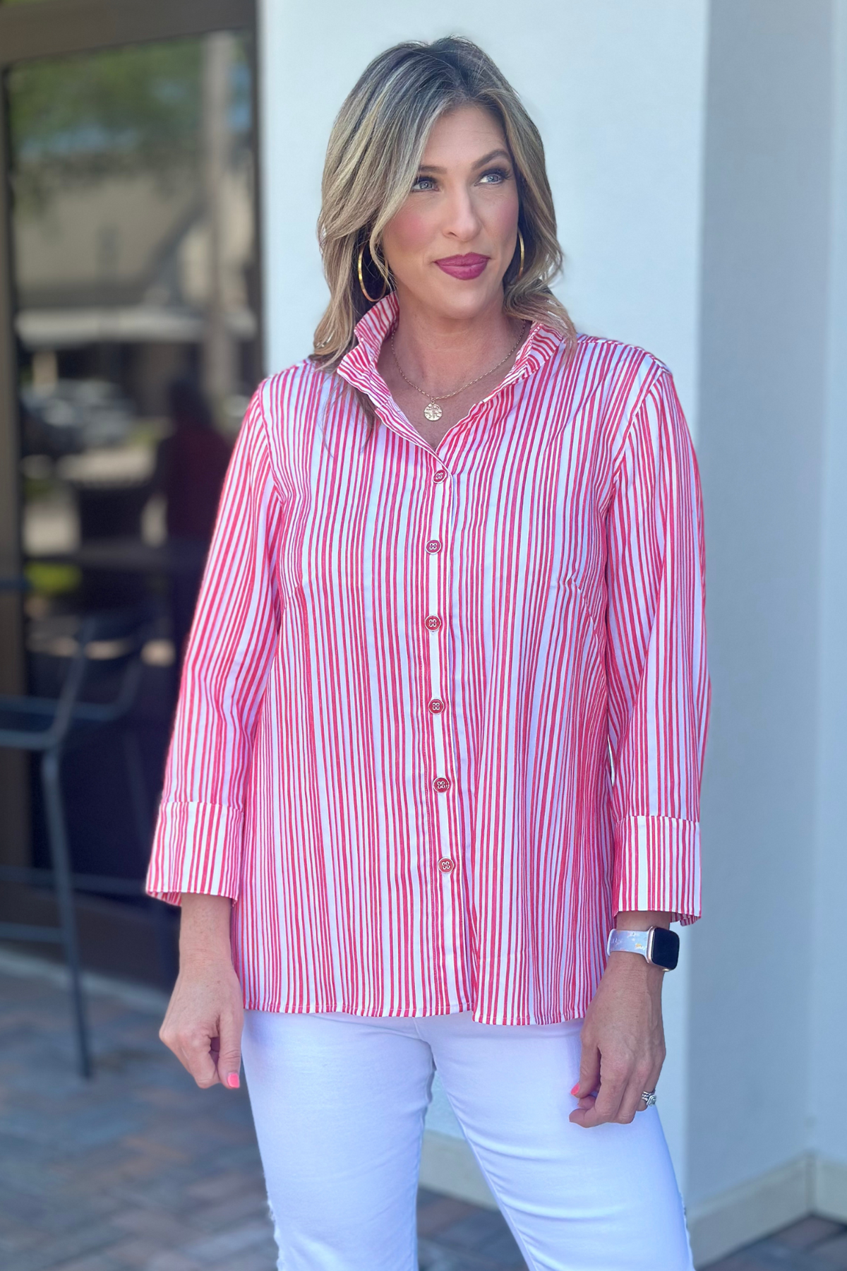 Multiples Turn-Up Cuff Woven Shirt-Watermelon