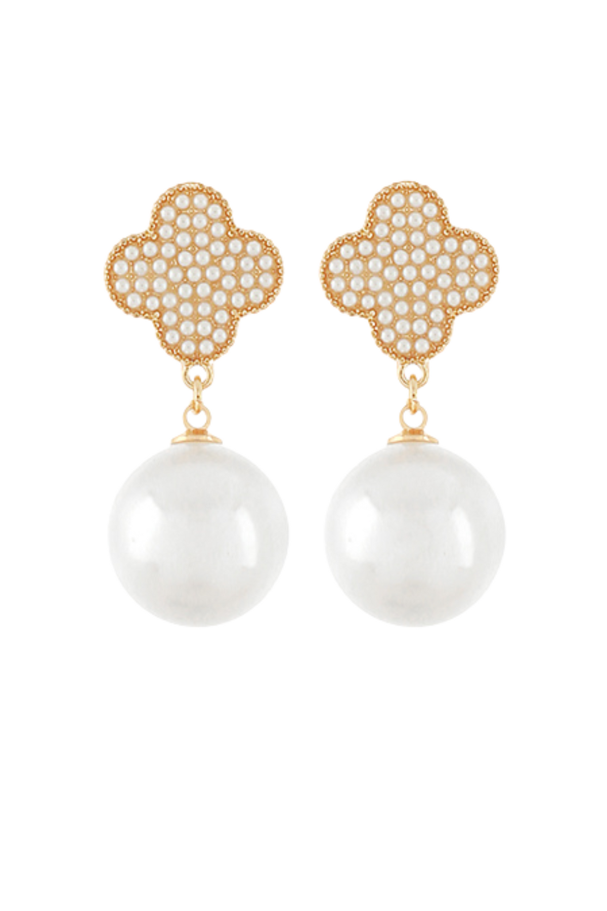 Luxe Clover Pearl Drop Earrings