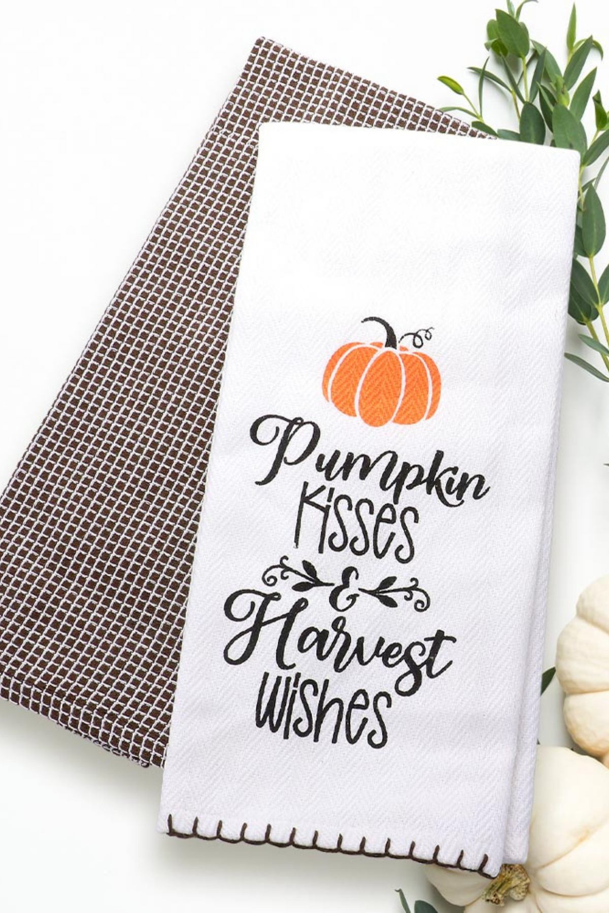 Pumpkin Kissed Harvest Wishes Printed Gingham Kitchen Towel Set