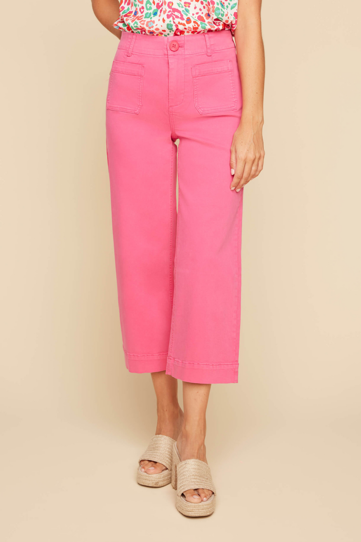 Renuar Watermelon Wide Leg Tencel Ankle Pants