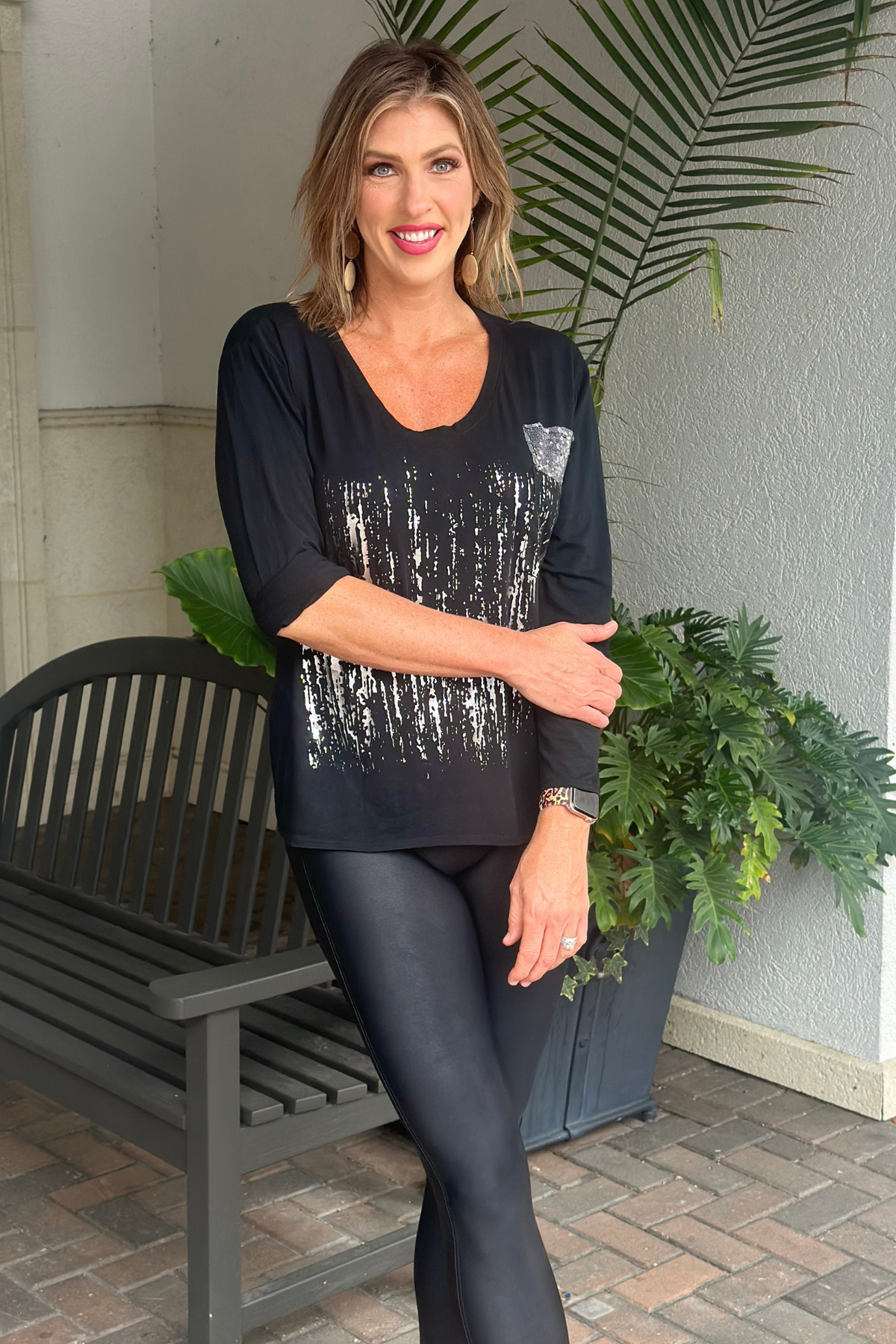 Silver Cascade Sequin Top-Black