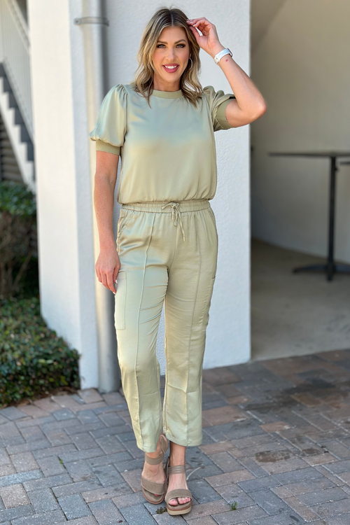 Gwyneth Relaxed Utility Pintucked Pants-Sage