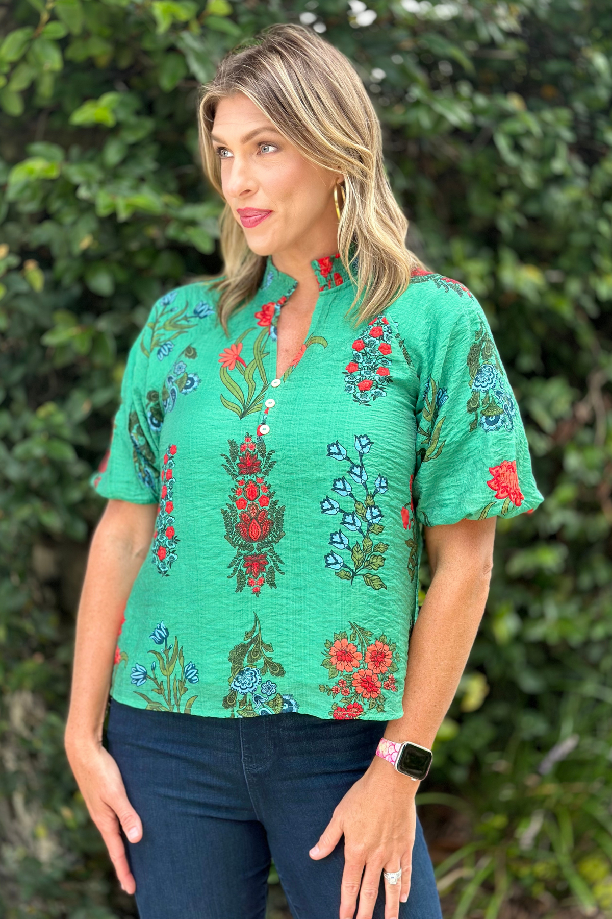 THML Green Garden V-Neck Top