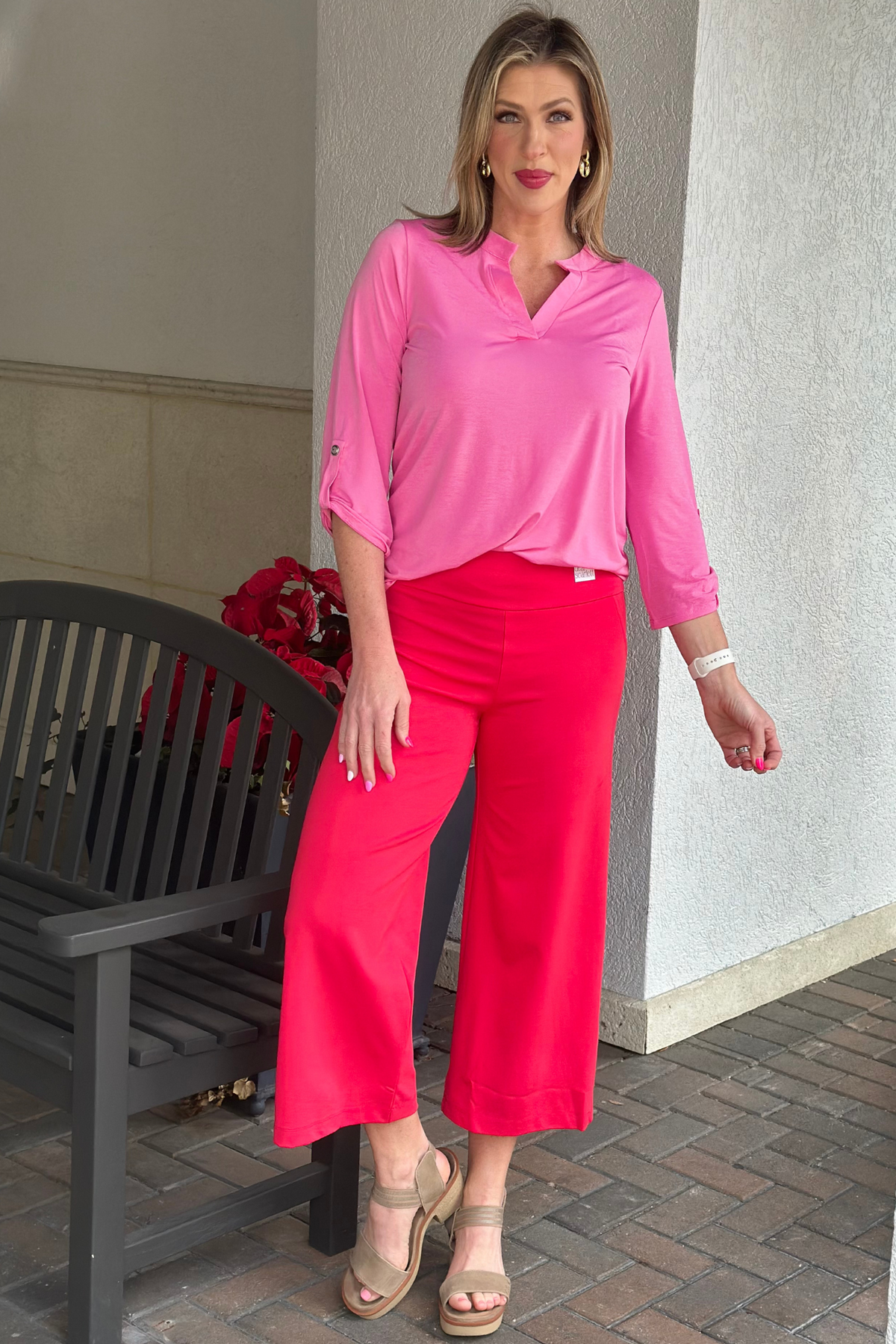 TPN Madison Wide Cropped Pants In Dragon Fruit