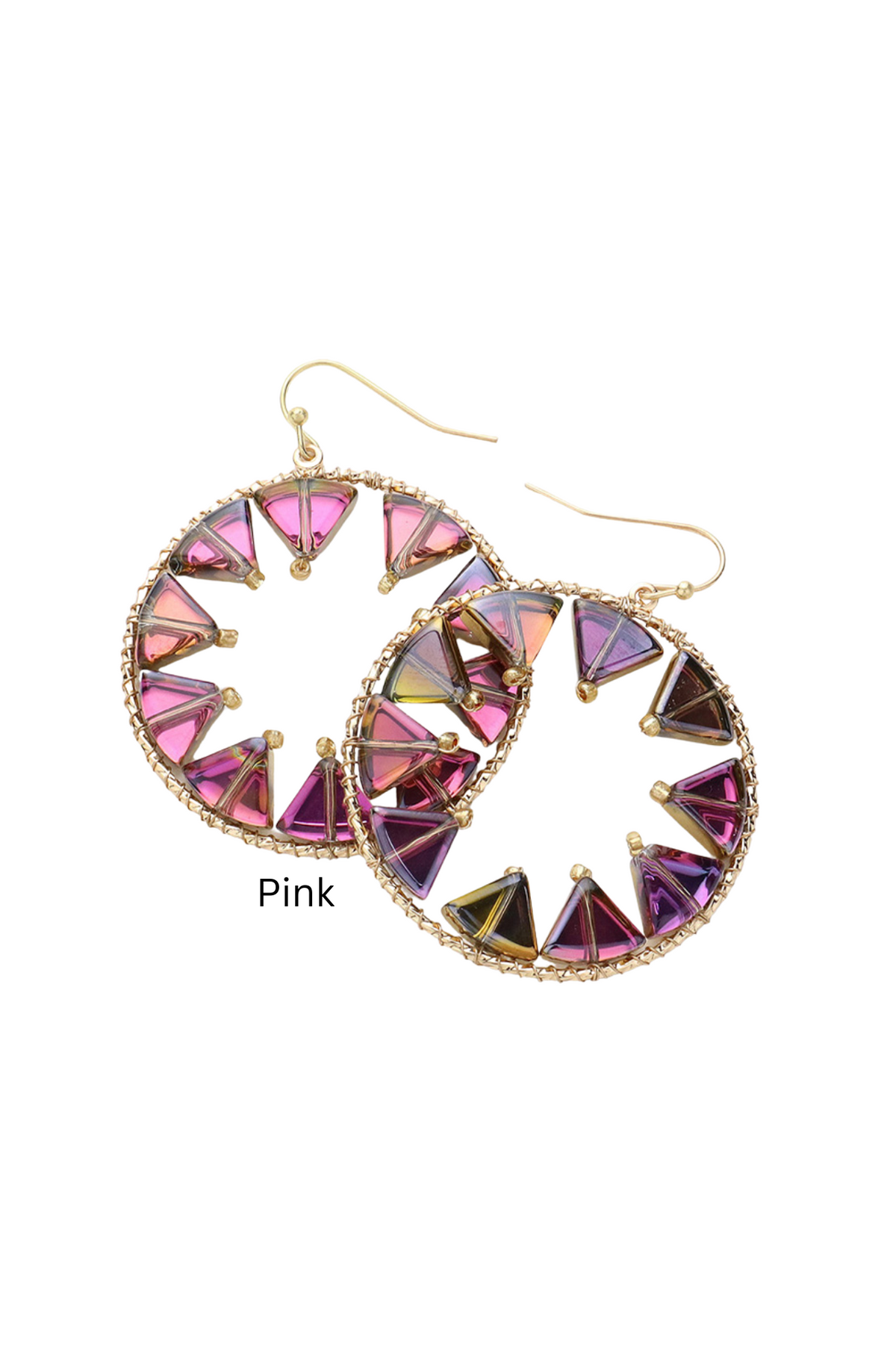 Triangle Beads Embellished Open Circle Dangle Earrings