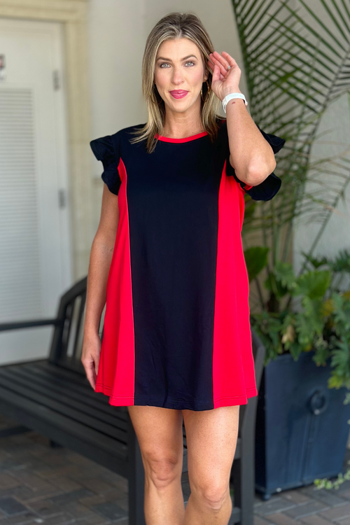 Cheer For Your Team Round Neck Color Block Mini Dress