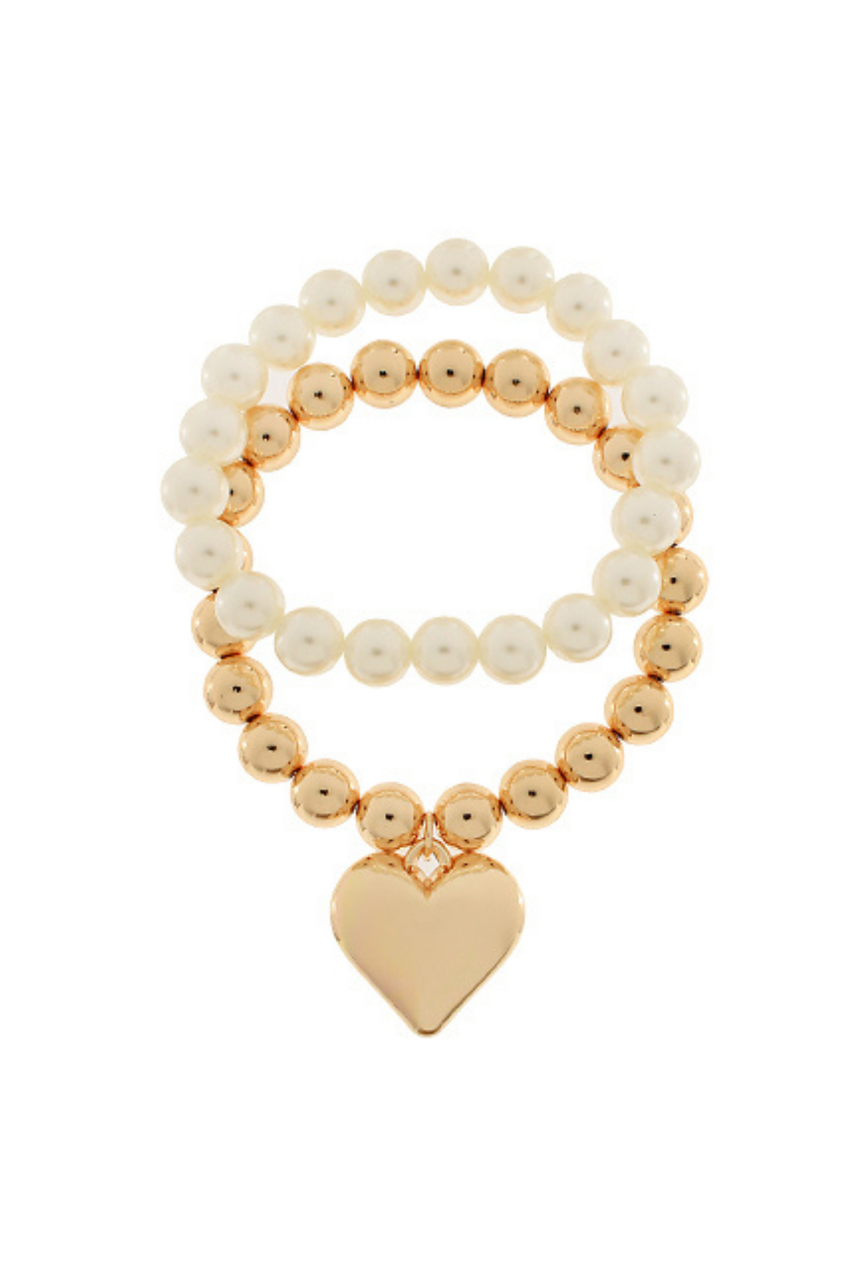 Heart Charm Pearl Bracelet Set