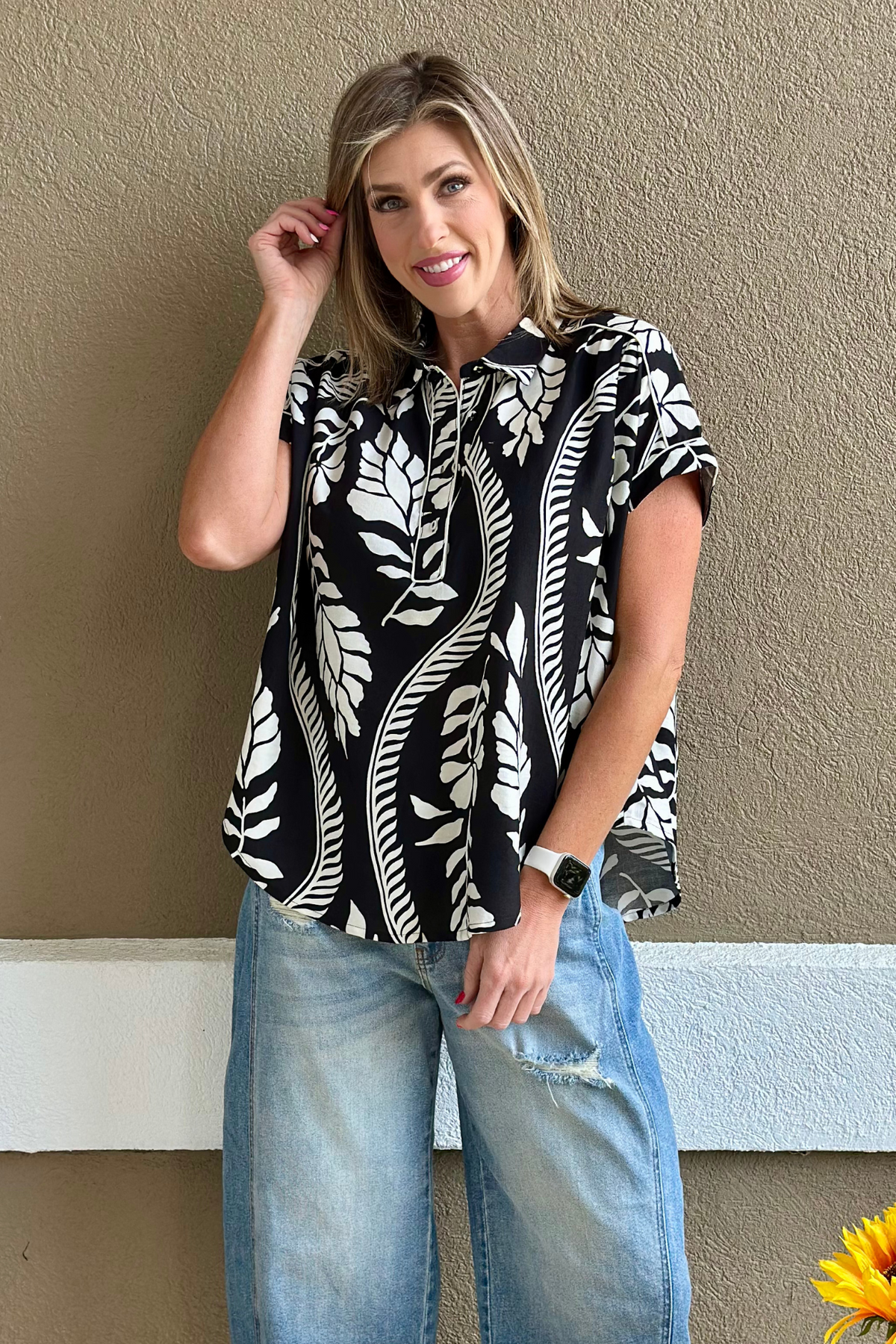 Noir Chic Half Button Top