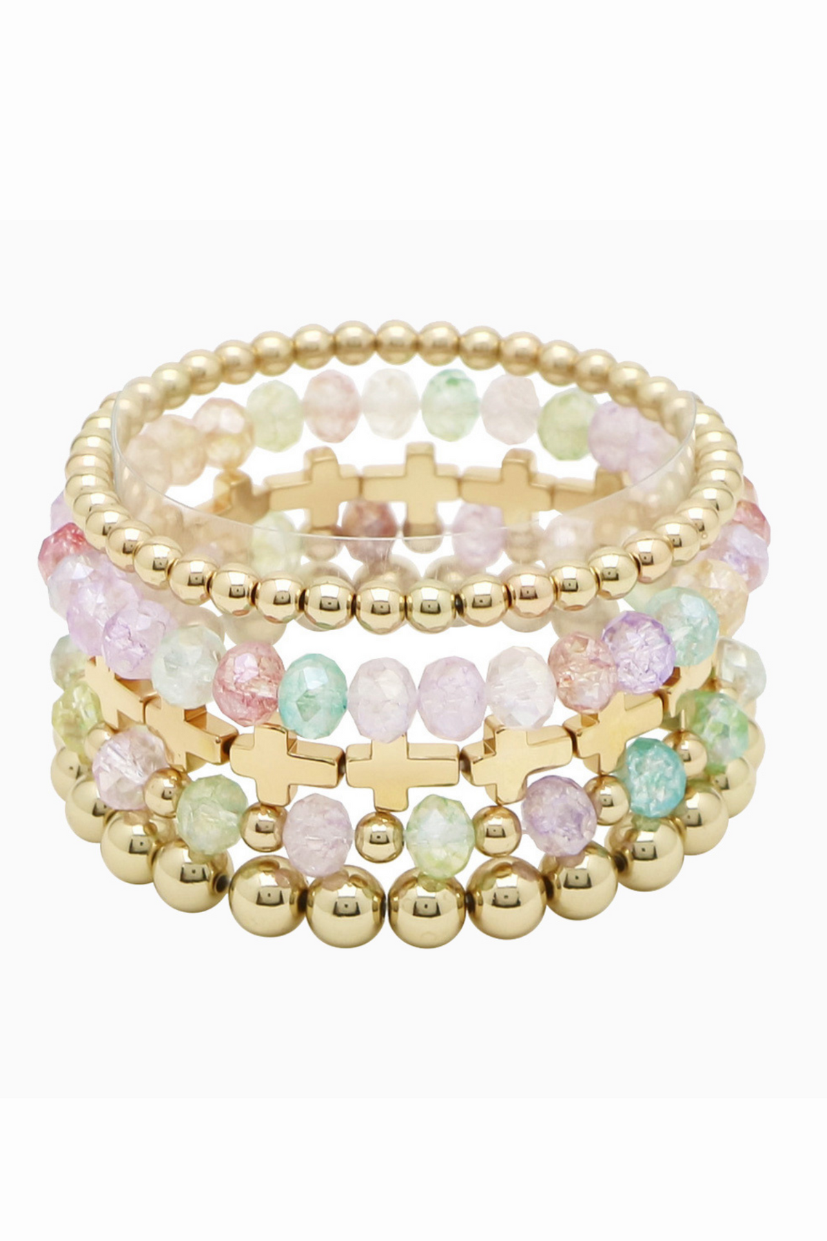 Cross Accent Multi Layered Beaded Stretch Bracelet