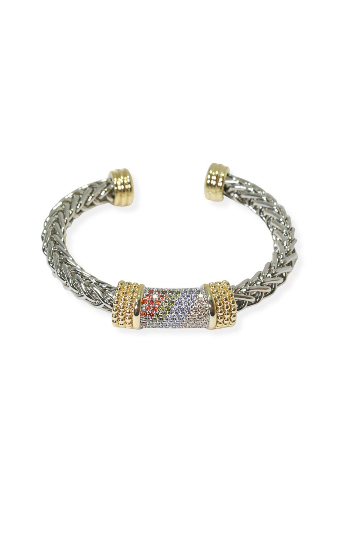 Micro Pave Cubic Zirconia Designer Inspired Cable Cuff Bracelet