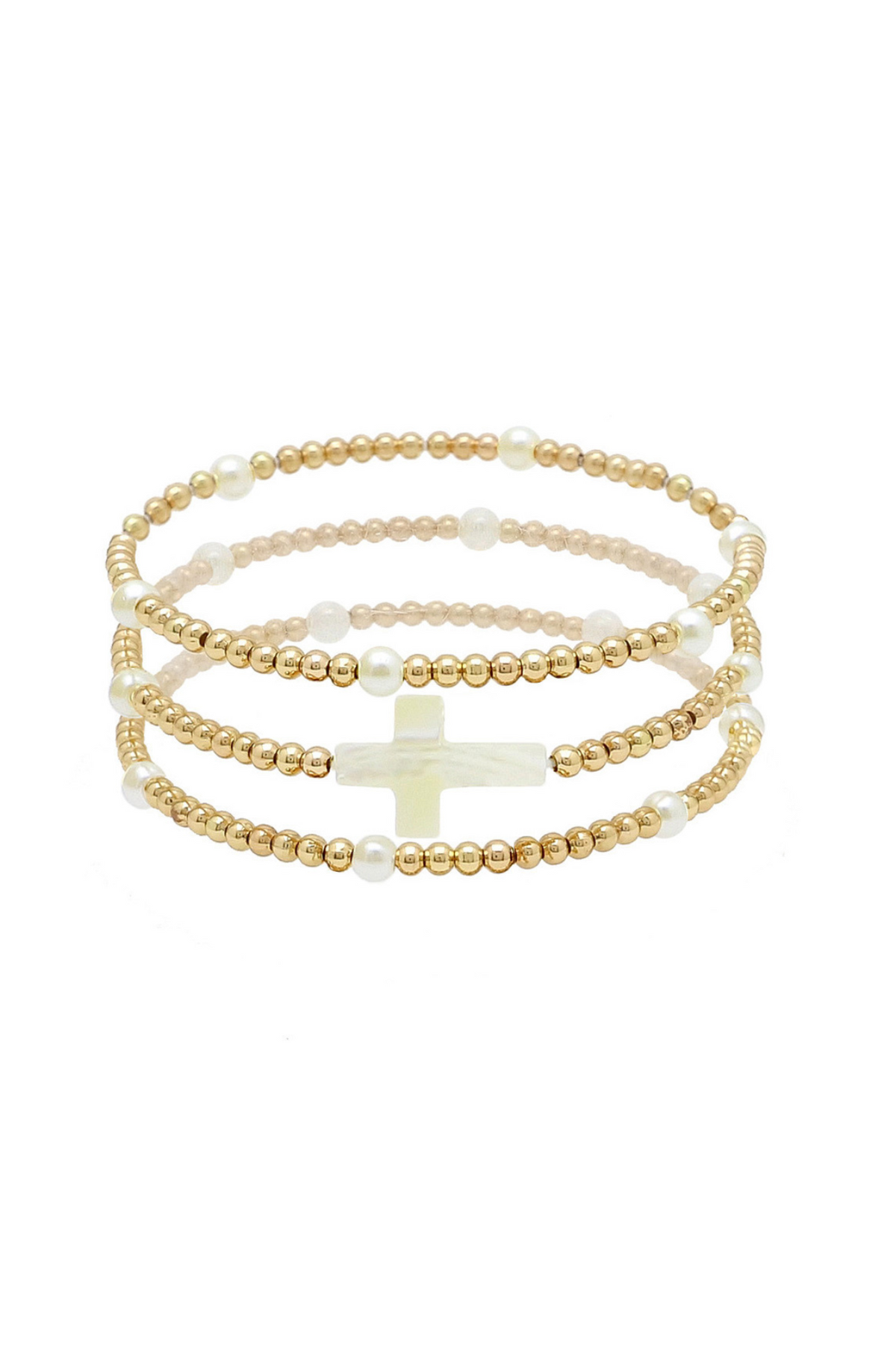 Shell Cross Multi Layered Beaded Stretch Bracelet