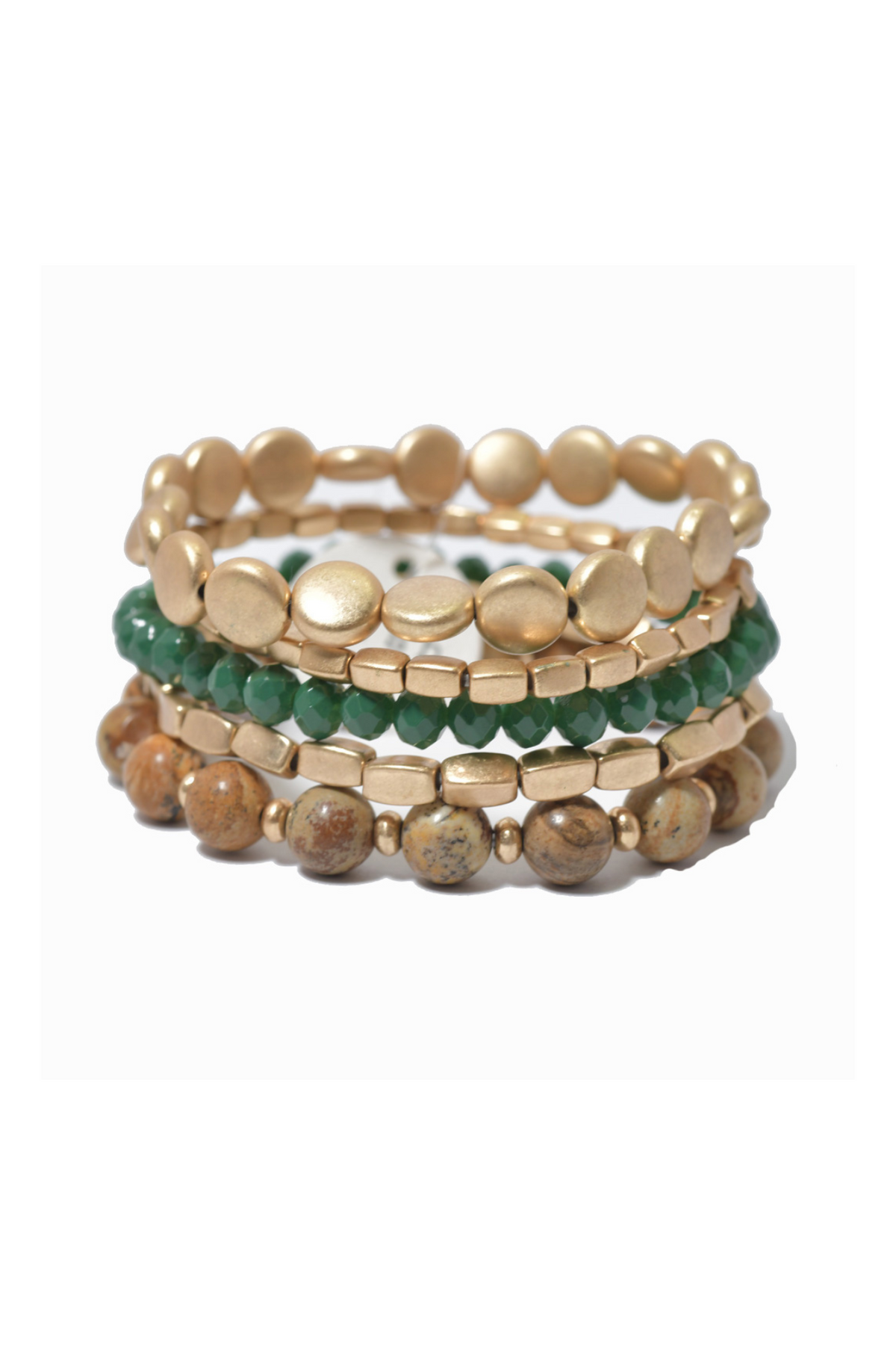 Multi Layered Semi Precious Stone Bead Stretch Bracelet