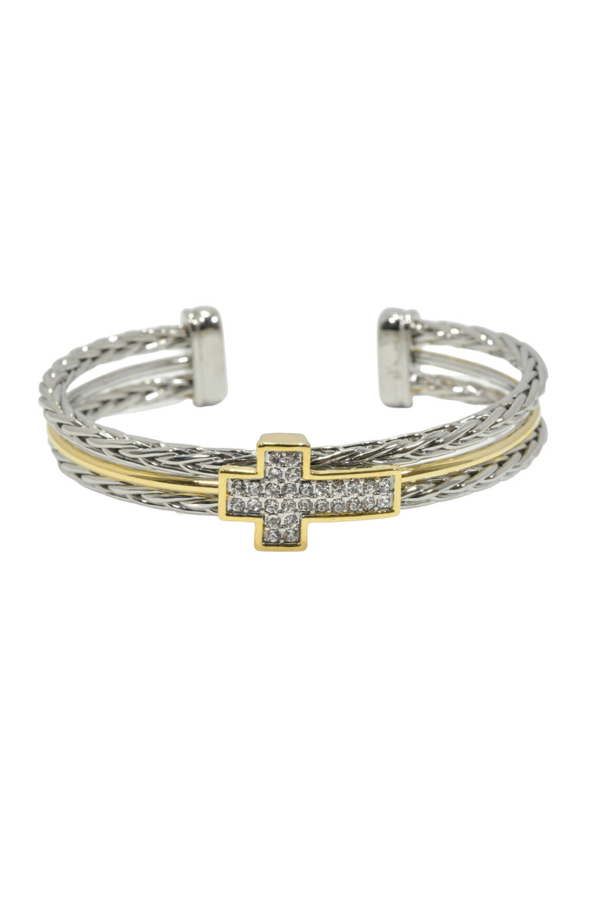 Pave Cross Stainless Steel Cuff Bracelet