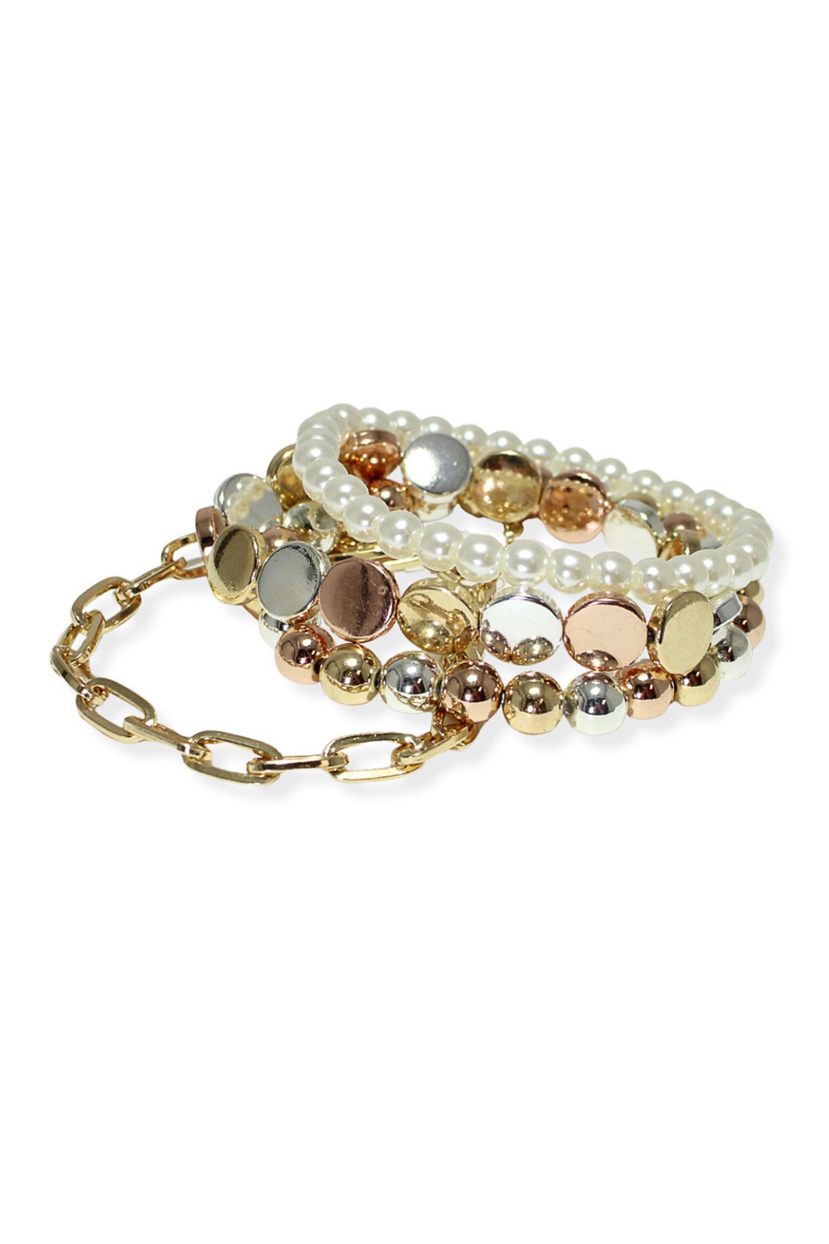 Pearl and Circle Multi Layered Beaded Stretch Bracelet