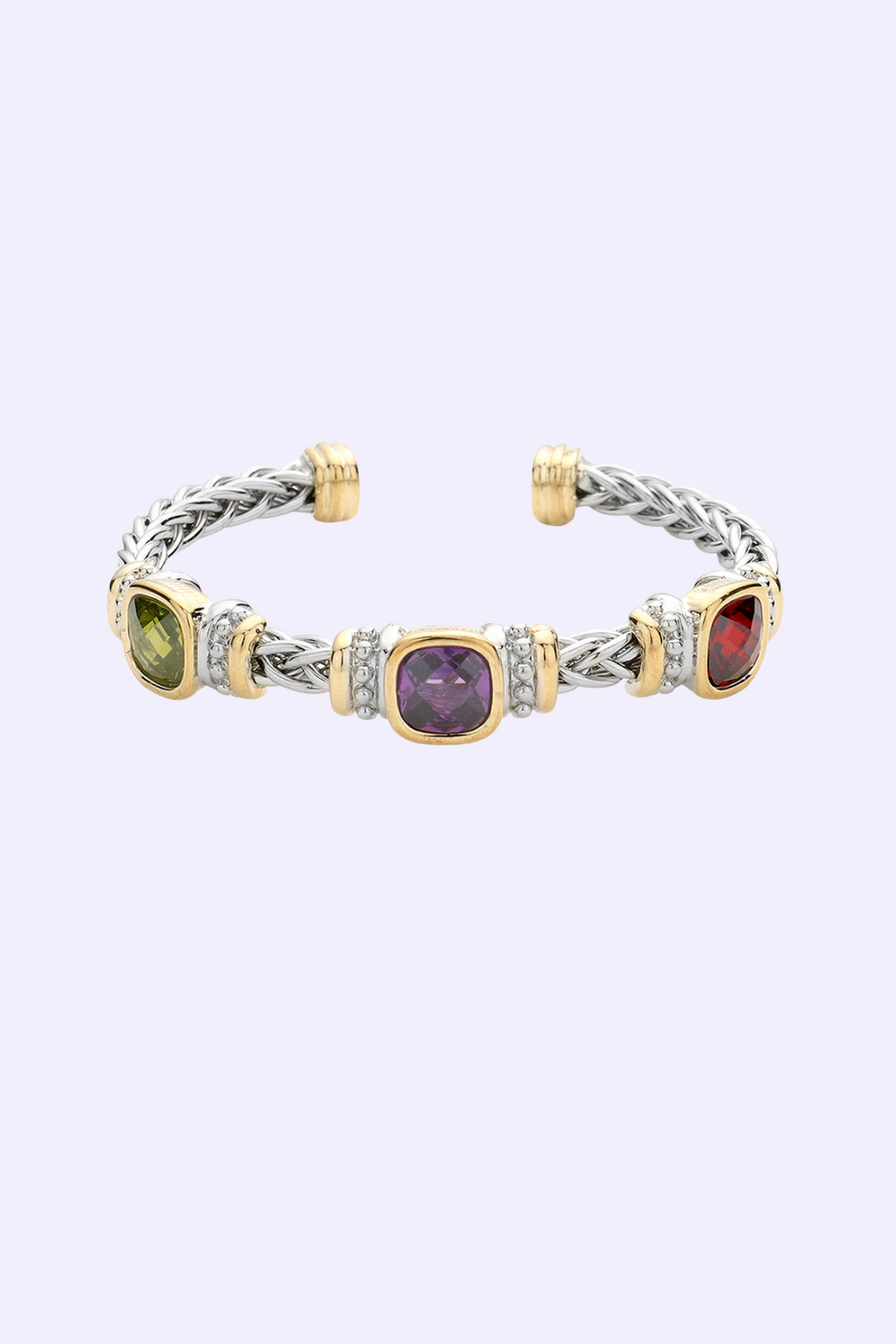 CZ Cushion Square Stone Accented Cuff Bracelet