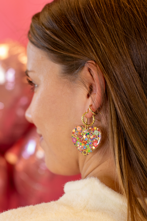 Heart Floral Glitter Earrings