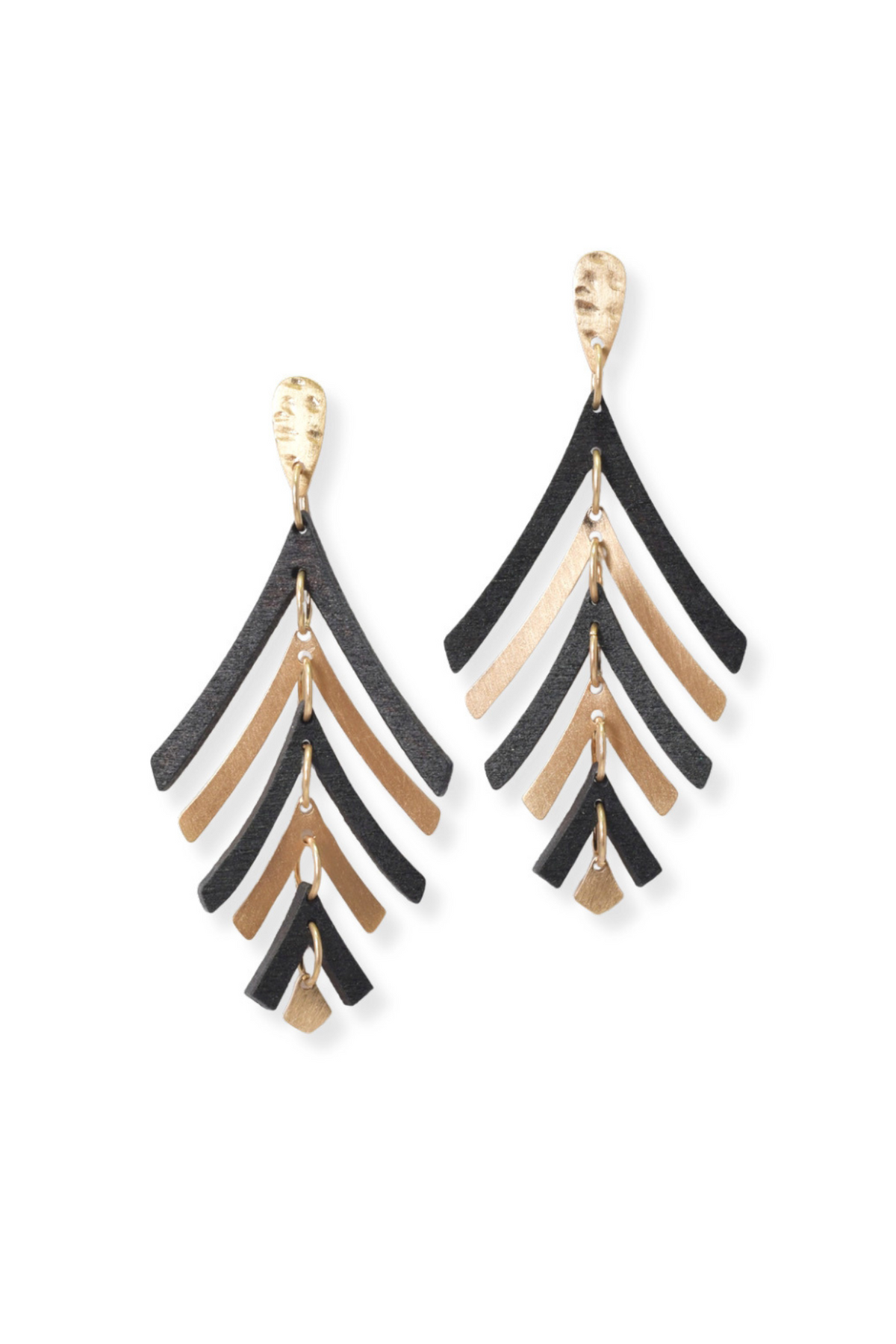 Geometric Wood & Metal Accent Dangle Earring