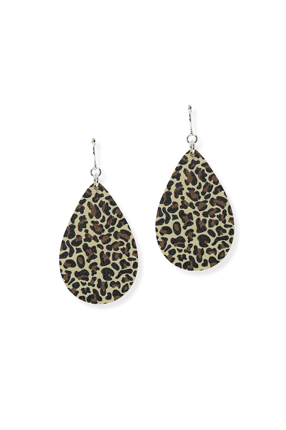 Leopard Print Teardrop Wood Dangle Earrings-Brown