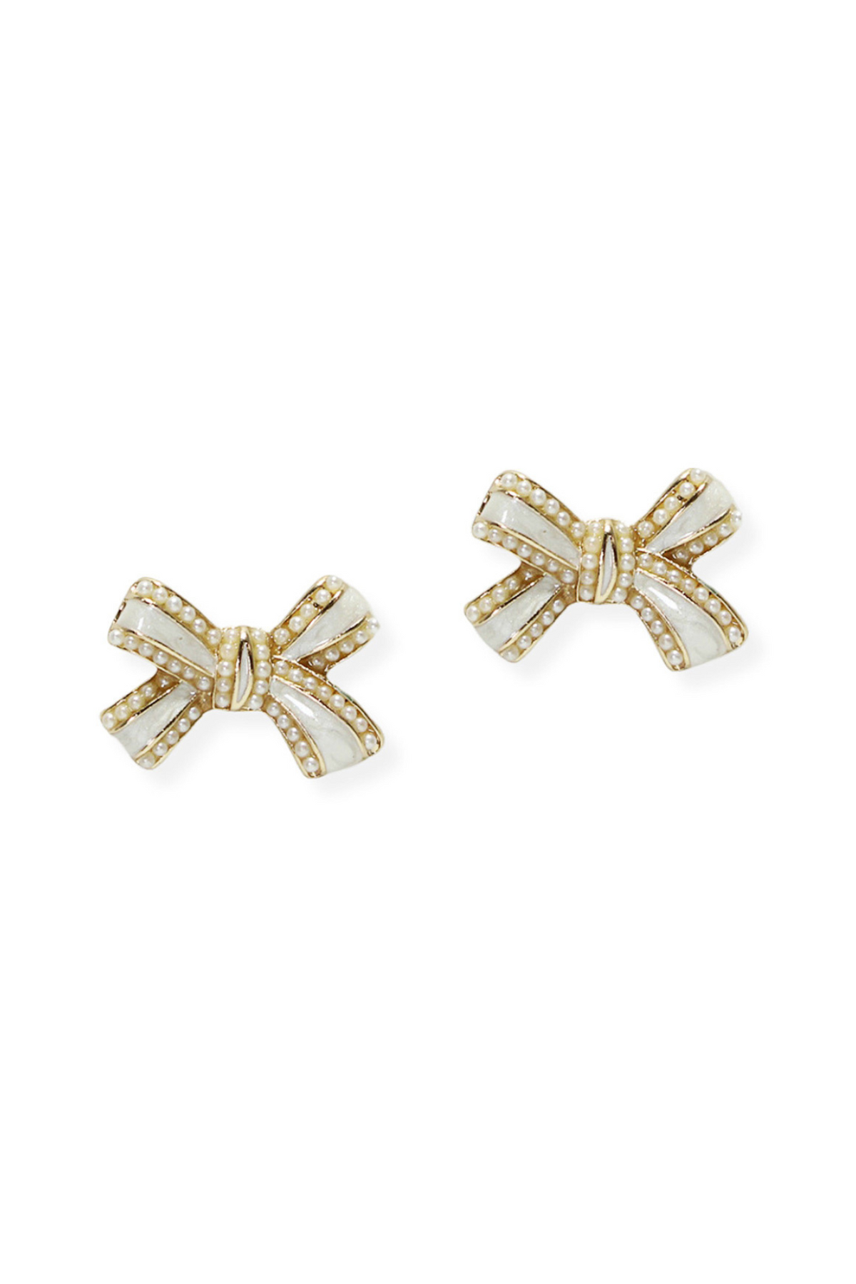 Ribbon Bow Pearl Accent Stud Earring