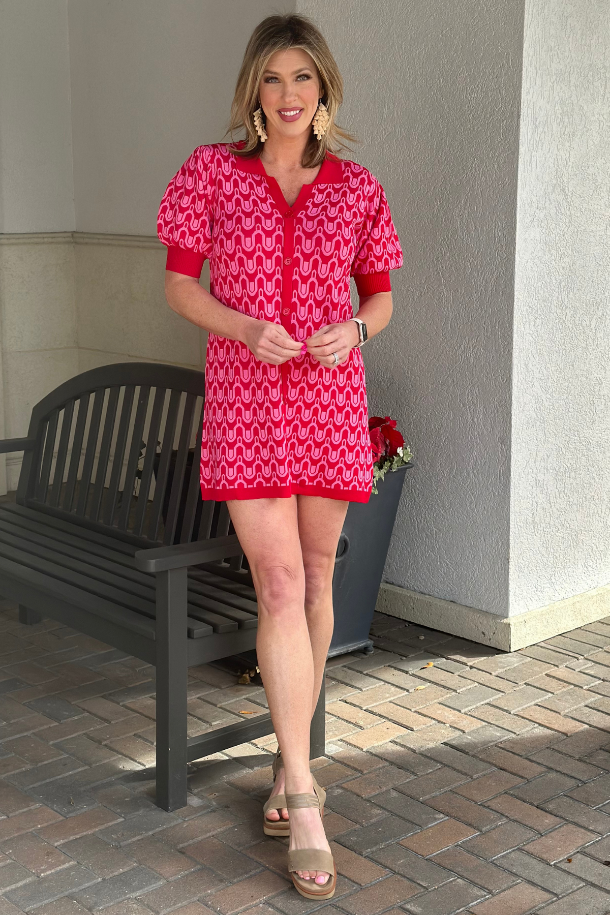 The Scarlet Button-Down Knit Dress in Red