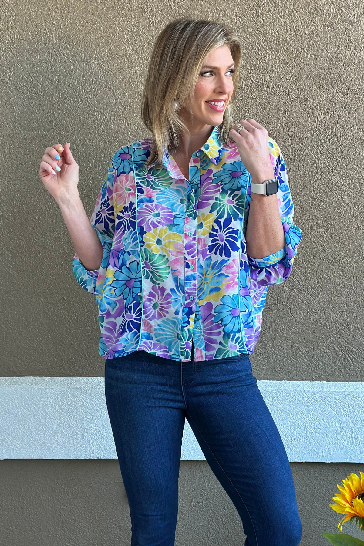 Sunburst Bloom Button Down Top