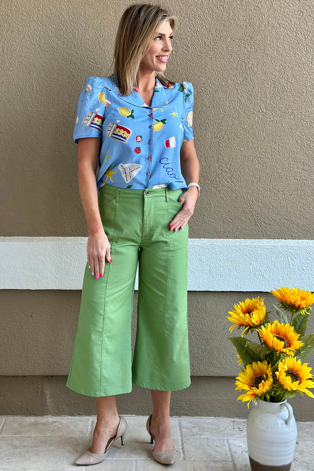 Meadow Breeze Wide-Leg Pants in Apple Green