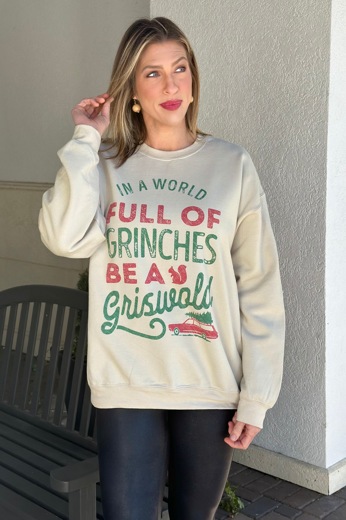 Be A Griswold Christmas Oversized Graphic Sweatshirt-Sand