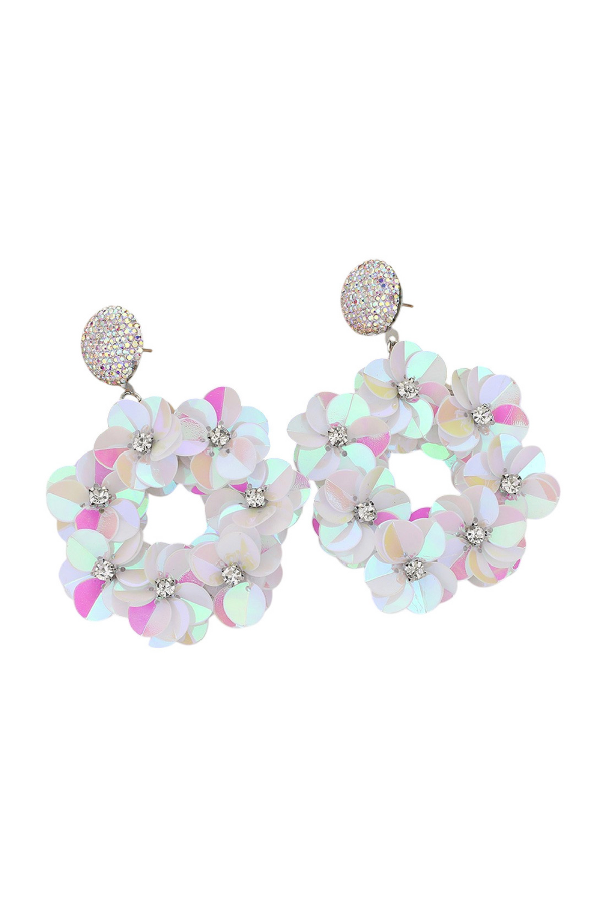 Flower Sequin Wreath Dangle Earrings